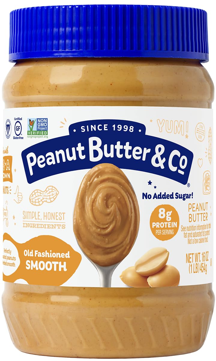 Peanut Butter & Co. Old Fashioned Crunchy Peanut Butter, No Sugar Added, 8g Protein, Non-GMO Project Verified, Gluten Free, Vegan, 16 oz Jar