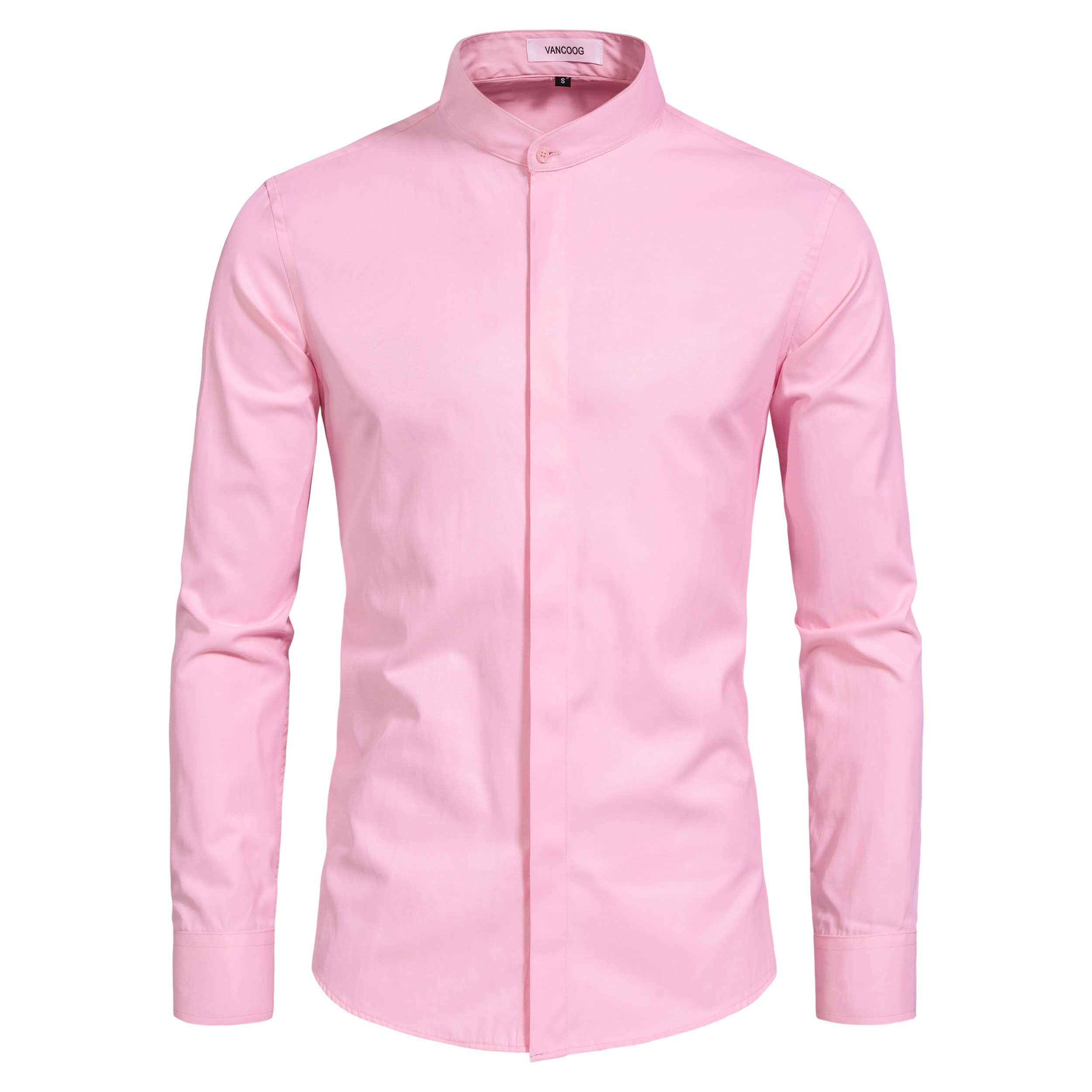 Men’s Banded Collar(Mandarin Collar) Long Sleeve Casual Solid Fancy Dress Shirts