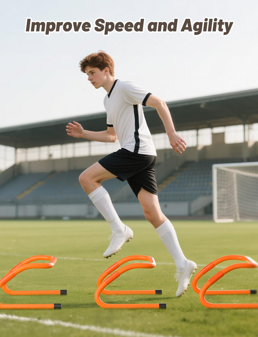 GHB Agility Hurdles 5/6 Pack Foldable Speed Agility Training Hurdles Adjustable Sturdy Hurdles Training Equipment Set with Carry Bag for Amateur, Athletes, Soccer, Basketball
