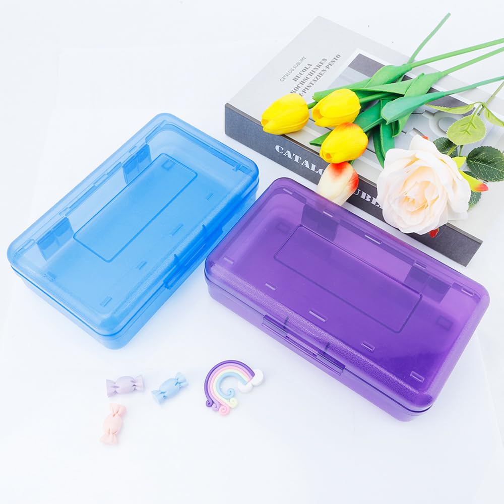 Pencil Case, Pencil Box, Clear Pencil Case, 3 Pack Plastic Pencil Case, Large Capacity Pencil Case, Crayon Box with Snap-tight Lid Stackable Design, Plastic Storage Box for School Office Supplies