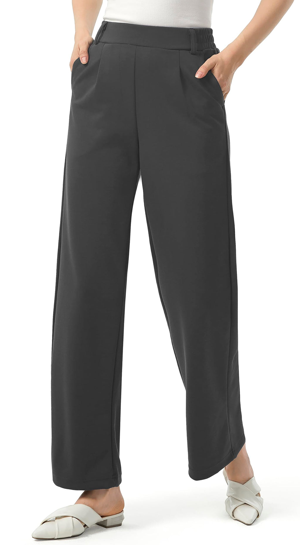AFITNE Womens Wide Leg Work Pants High Waist Pull On Dress Pants Elastic Waistband Casual Slacks with Thick Fabric