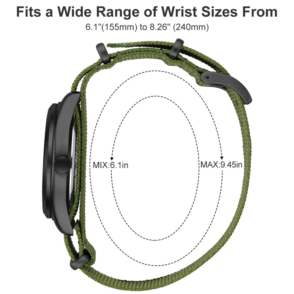 GOLDEN HOUR Men's Nylon Slip-Thru Strap Watch with Military Time Easy Read Dial Glowing Hands