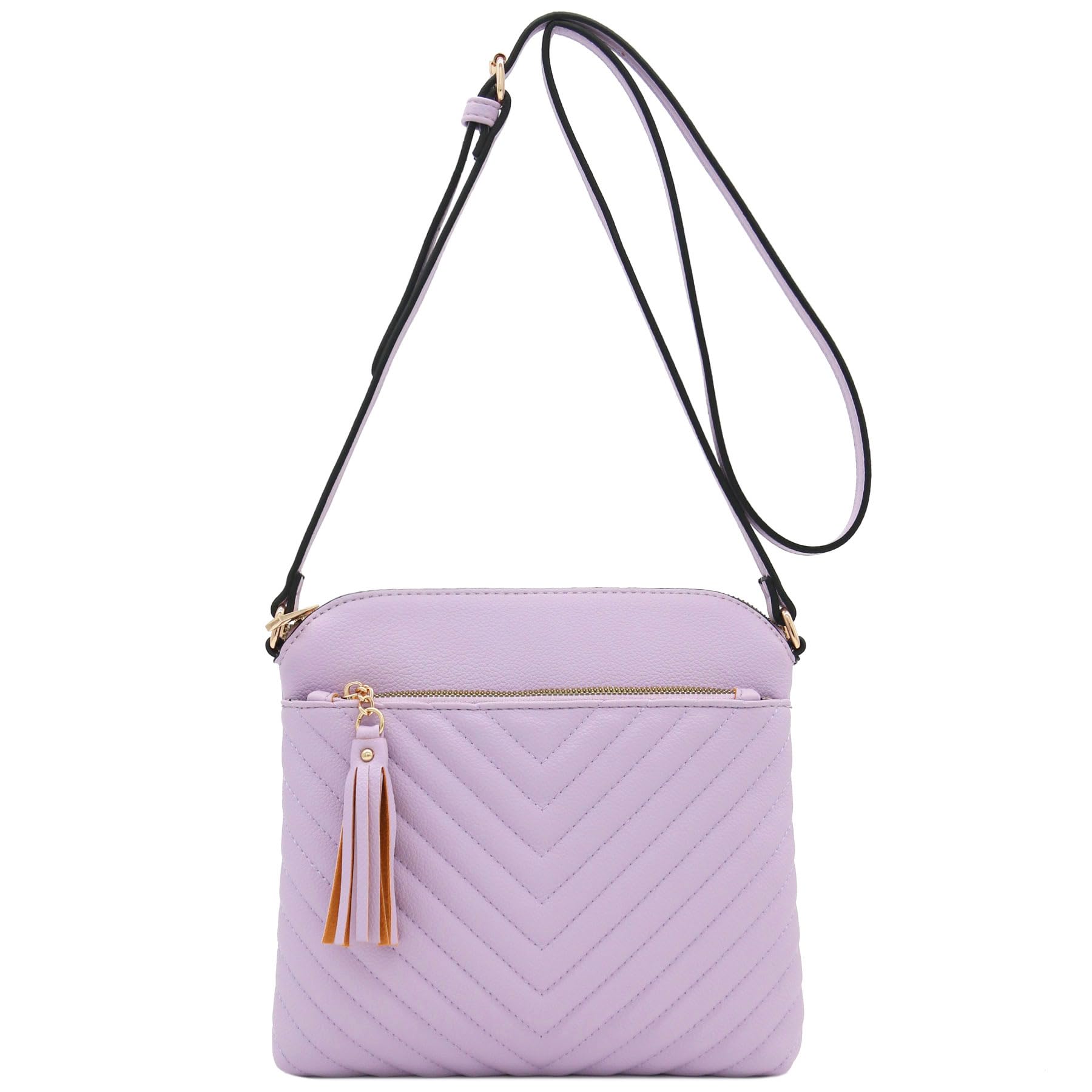 FashionPuzzle Chevron Quilted Medium Crossbody Bag with Tassel Accent
