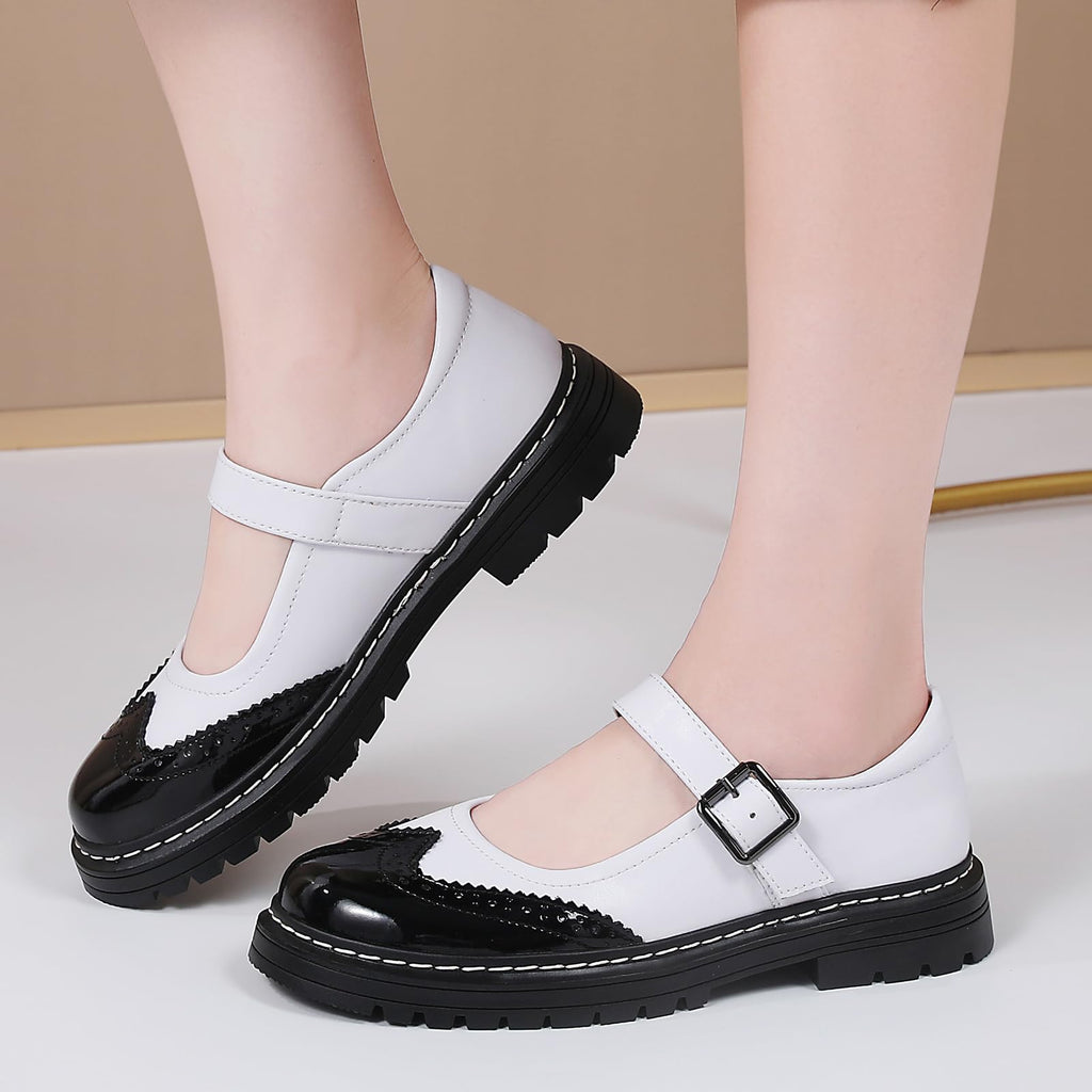 Mary Jane Shoes Women Platform Non-Slip Classics Round Toe Ankle Strap Comfort Casual Oxford Dress Work Mary Jane Flat Shoes
