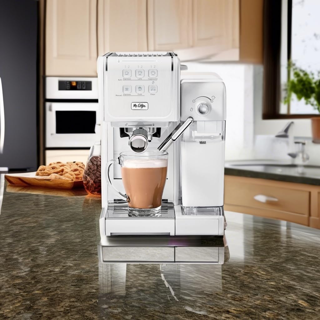 Mr. Coffee One-Touch CoffeeHouse+ Espresso, Cappuccino, and Latte Maker Home Coffee Machine with 19-Bar Italian Pump, and Milk Frother Ideal for Latte, Espresso, and Coffee Lovers