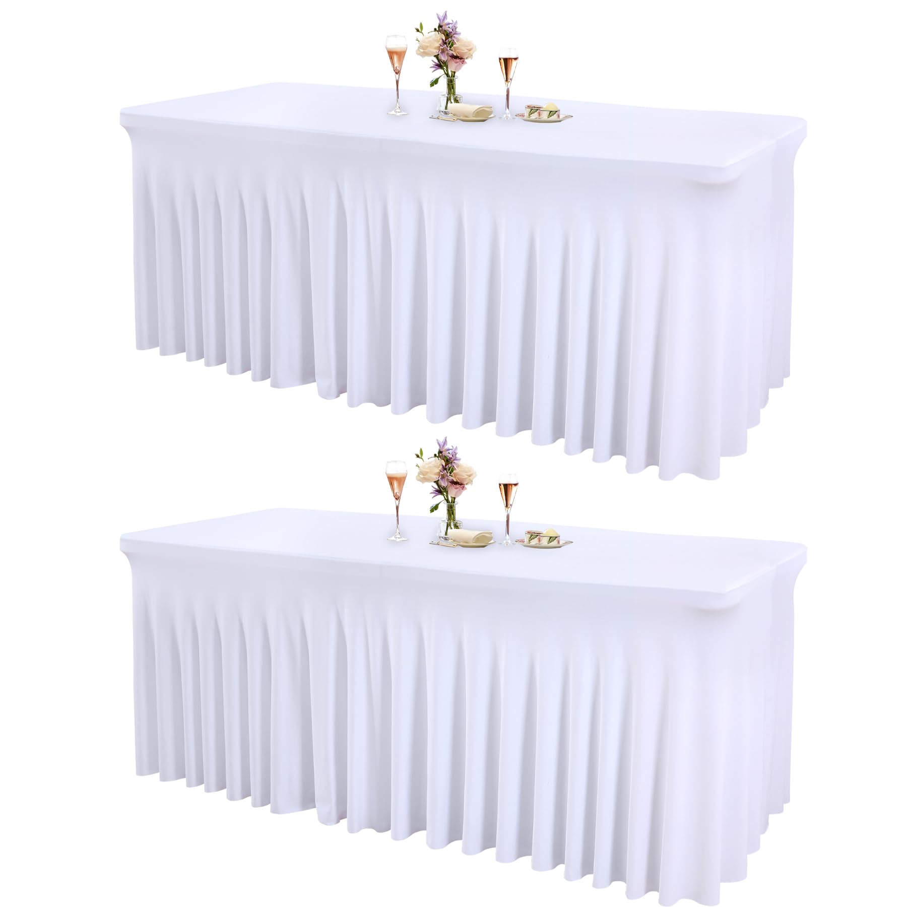1 Pack Baby Blue Table Clothes for 4 Foot Rectangle Tables, One-Piece Wrinkle Resistant Stretch Spandex Table Covers with Skirt for Event Banquet Wedding Birthday Party