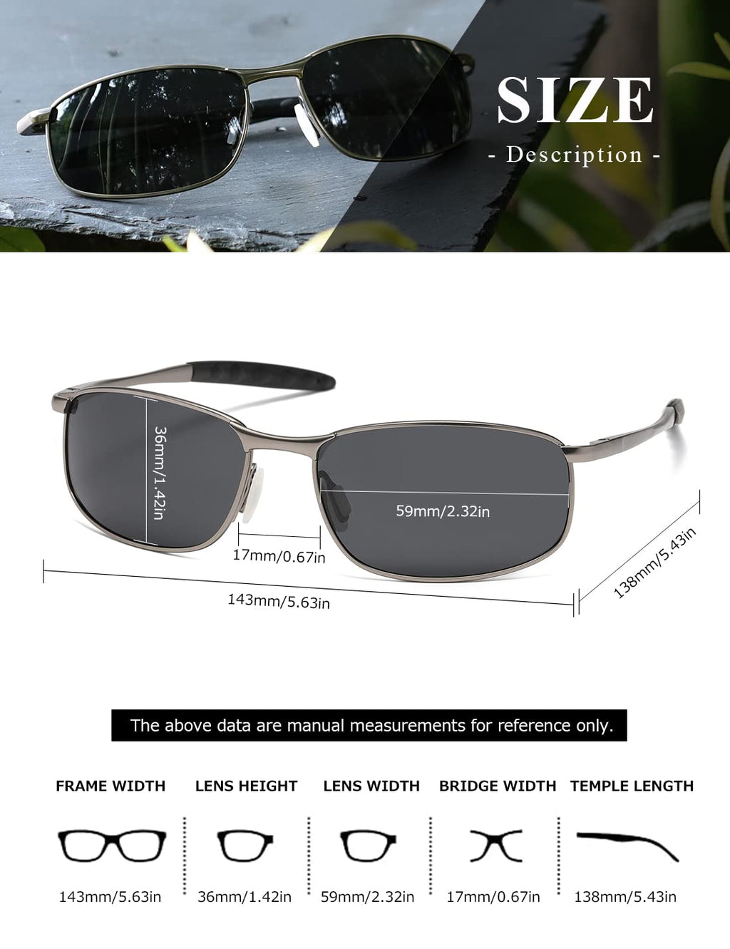 AEVOGUE Polarized Sunglasses For Men Rectangle Metal Frame Retro Sun Glasses AE0395