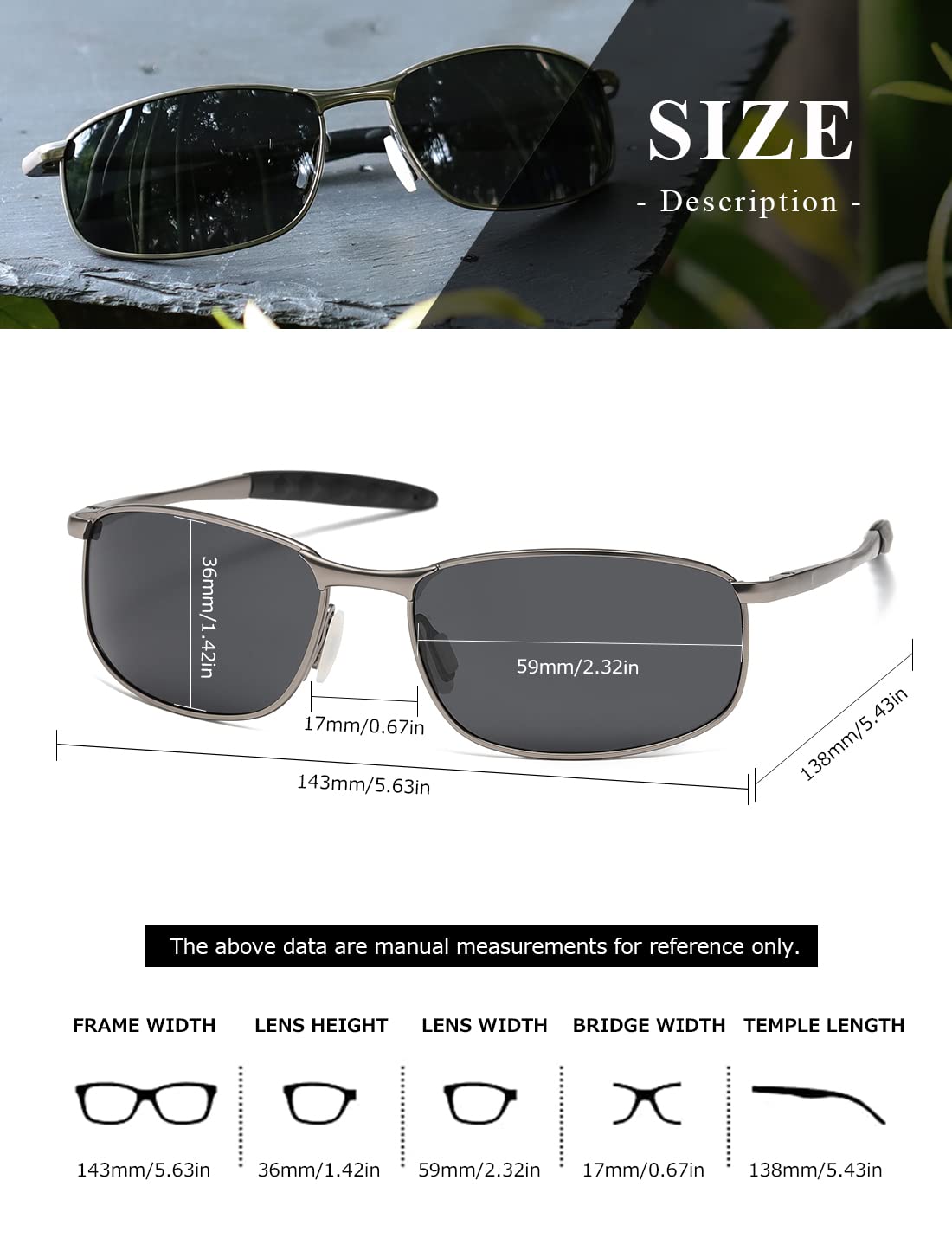 AEVOGUE Polarized Sunglasses For Men Rectangle Metal Frame Retro Sun Glasses AE0395