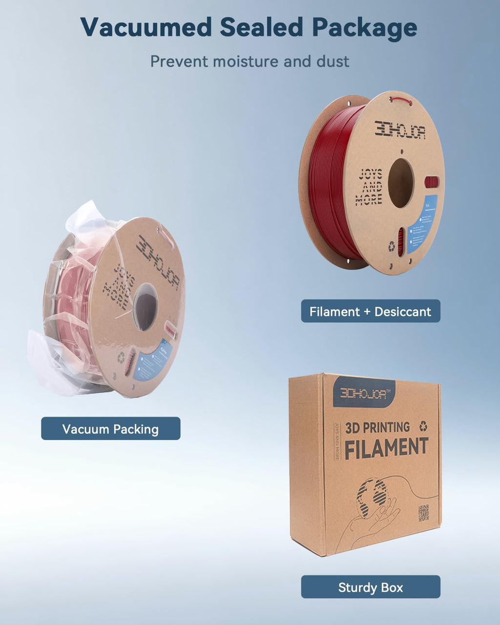3DHoJor PLA Filament 1.75mm,3D Printing Filament,1kg*2 Cardboard Spool, Fit Most FDM 3D Printer,Dimensional Accuracy +/- 0.03 mm,Vacuum Packaging-2Pack Black