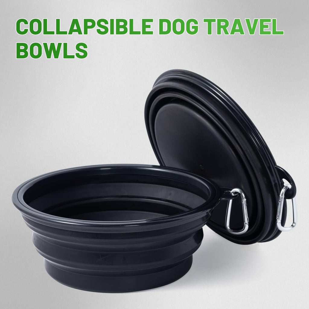Dog Bowl Pet Collapsible Bowls, 2 Pack Collapsible Dog Water Bowls for Cats Dogs, Portable Pet Feeding Watering Dish for Walking Parking Traveling with 2 Carabiners (Small, Black & Pink)