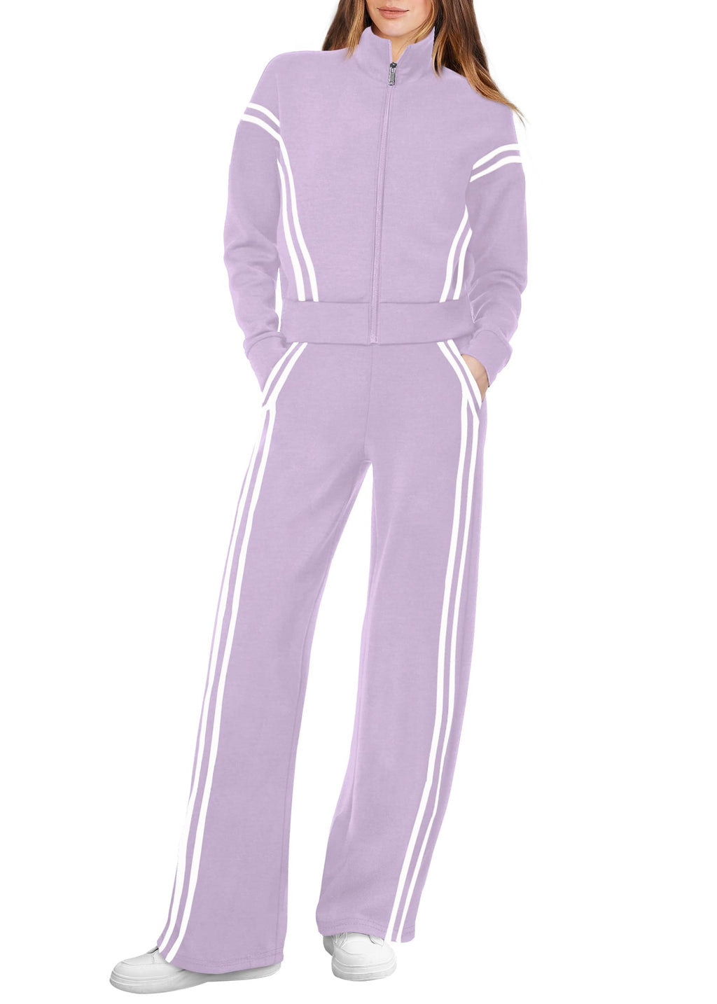 XIEERDUO Lounge Sets for Women 2025 Sweatsuit 2 Piece Outfits Sweatshirt Wide Leg Sweatpant Tracksuit Matching Set