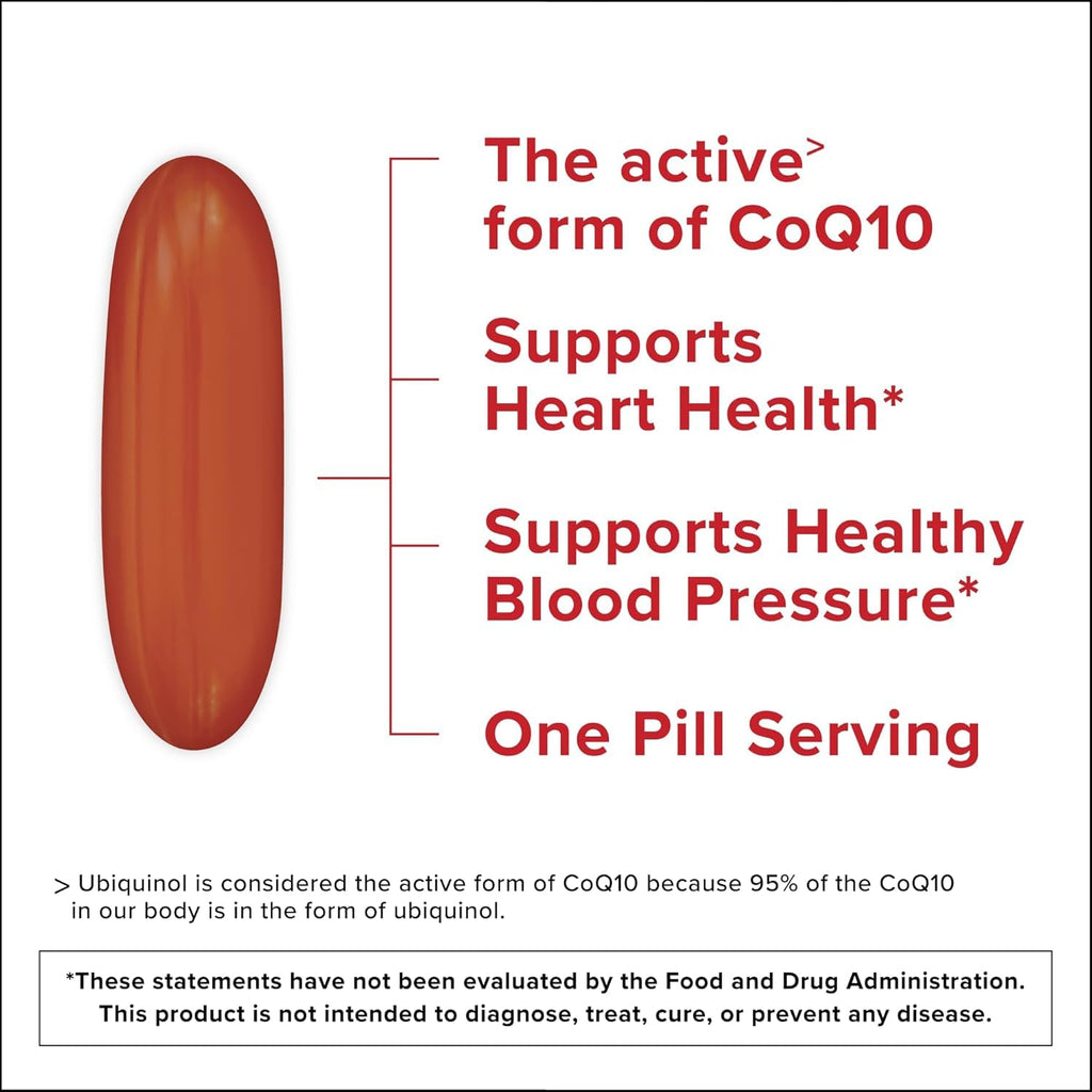 Qunol Ubiquinol CoQ10 100mg Softgels, Ubiquinol - Active Form of Coenzyme Q10, Antioxidant for Heart Health, Healthy Blood Pressure Levels, Beneficial to Statin Users, 60 Count