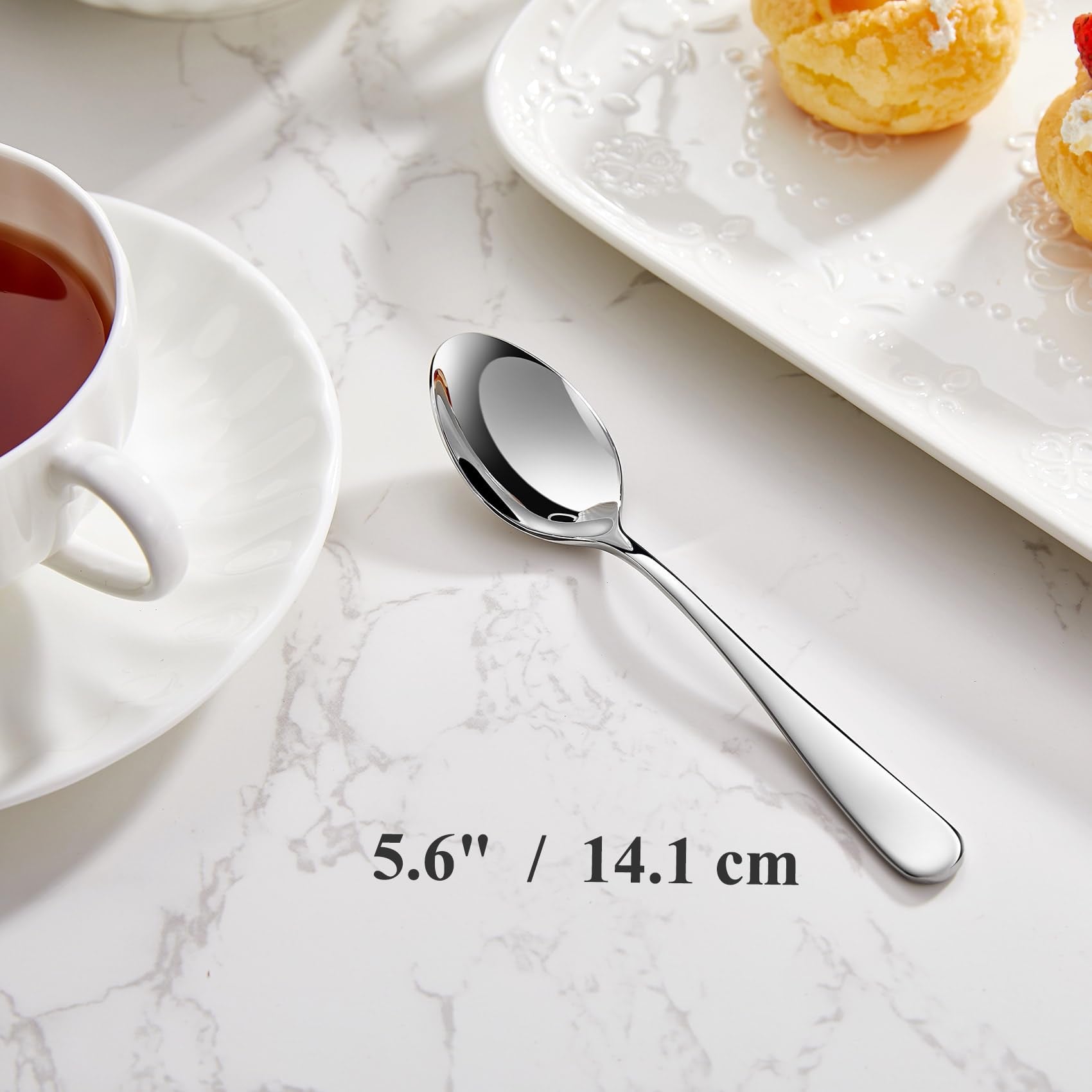 KEAWELL Premium Louise Spoons Set, Set of 4, 18/10 Stainless Steel, Exceptional mirror finish, Dishwasher Safe (5.6" Small Spoon)
