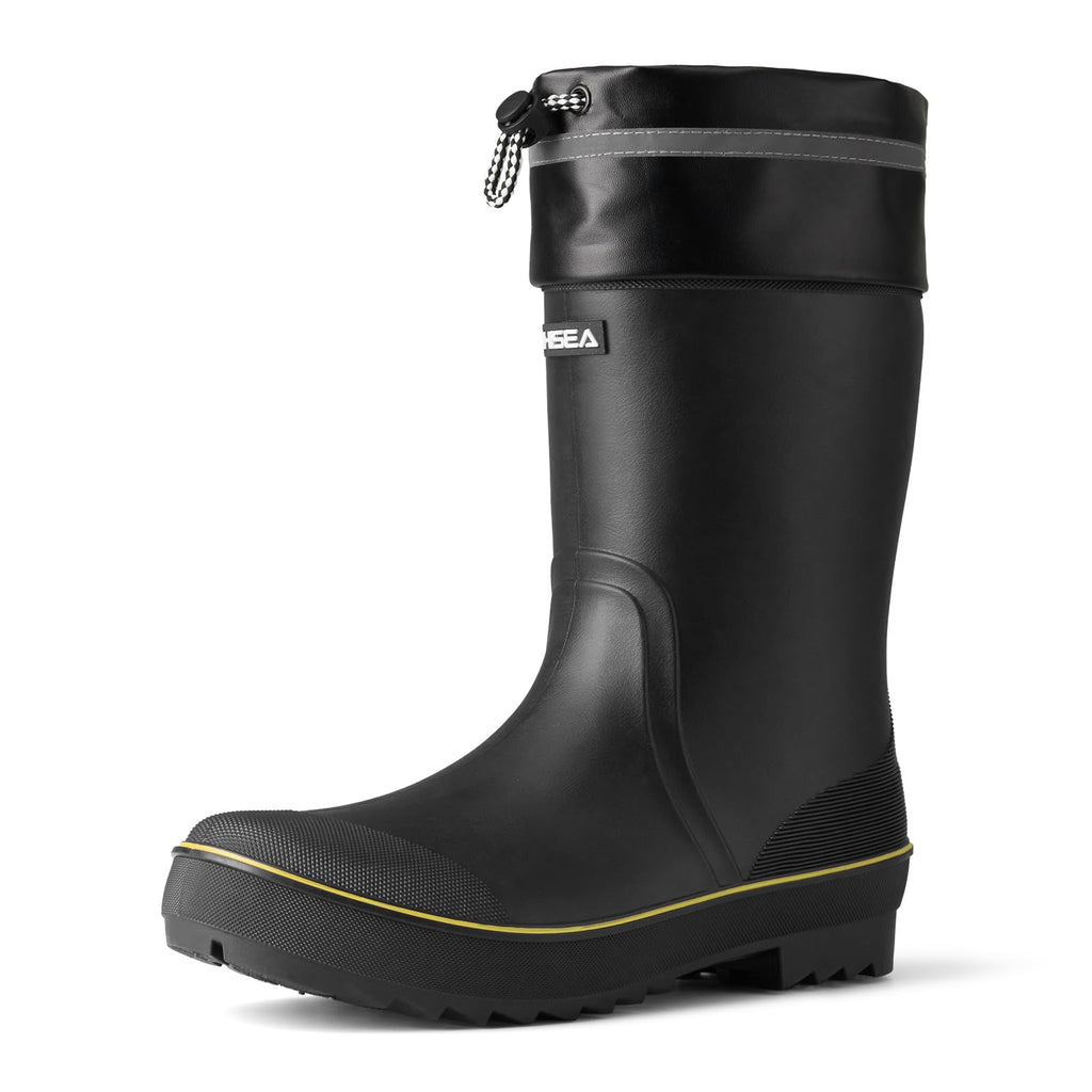 HISEA Men's Rain Boots Waterproof PVC Rubber Mud Boots, Lightweight Comfort Mid-Calf Work Boots, Garden Shoes for Fishing, Farming, Walking Dogs