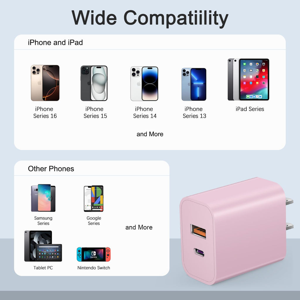 USB C Charger Block Charging Block Type C Charger 20W Wall Chargers 4 Pack for iPhone 16/16 Plus/16 Pro/16 Pro Max/iPhone 15/15 Pro/15 Pro Max/14/13/12 Pro/Samsung//Android(Black)