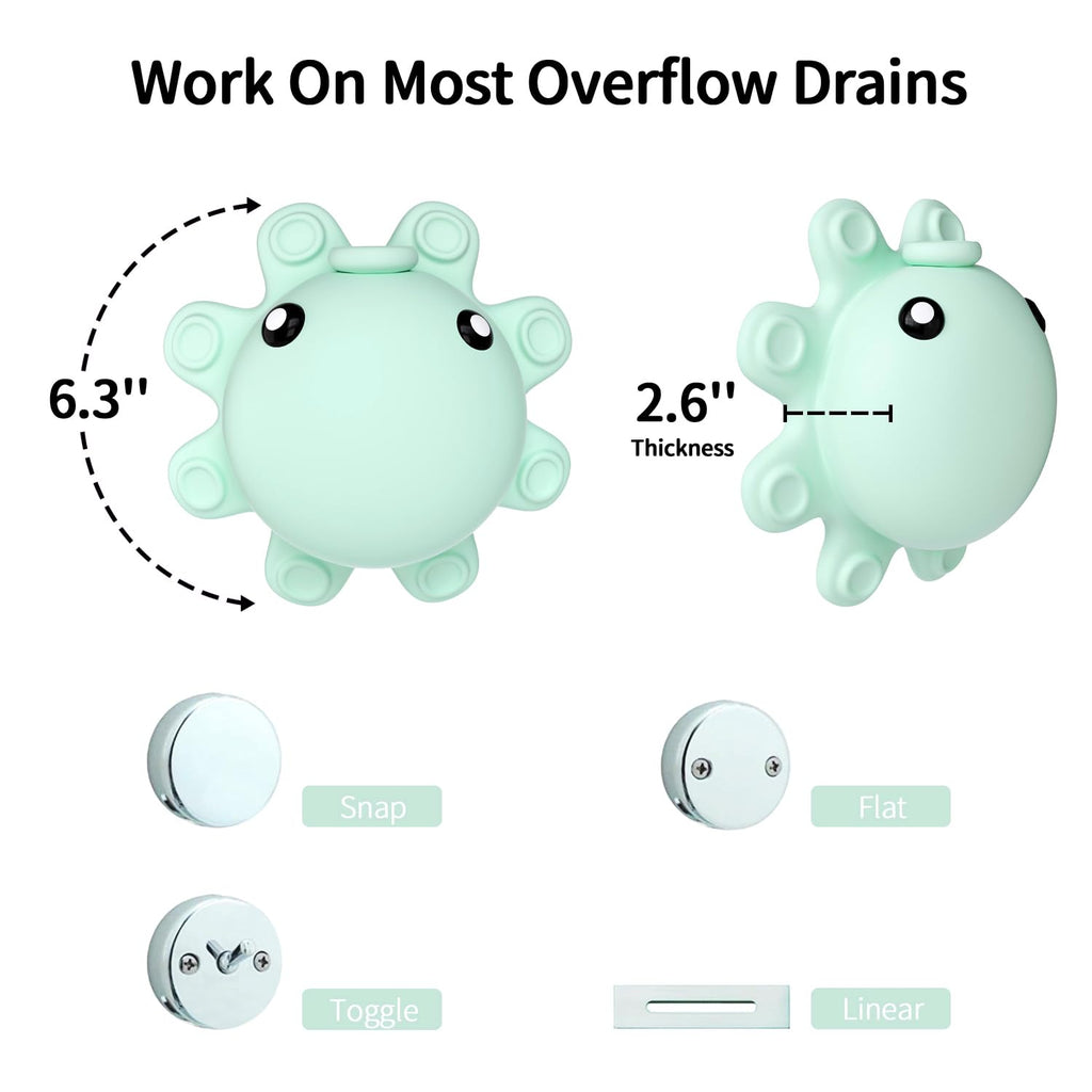 Bathroom Bathtub Overflow Drain Cover- Silicone Bath Tub Drain Cover, Tub Overflow Drain Stopper with Suction Cups, Adds Inches of Water for Deeper Bath, Cute Bathroom Accessories, Baby Blue