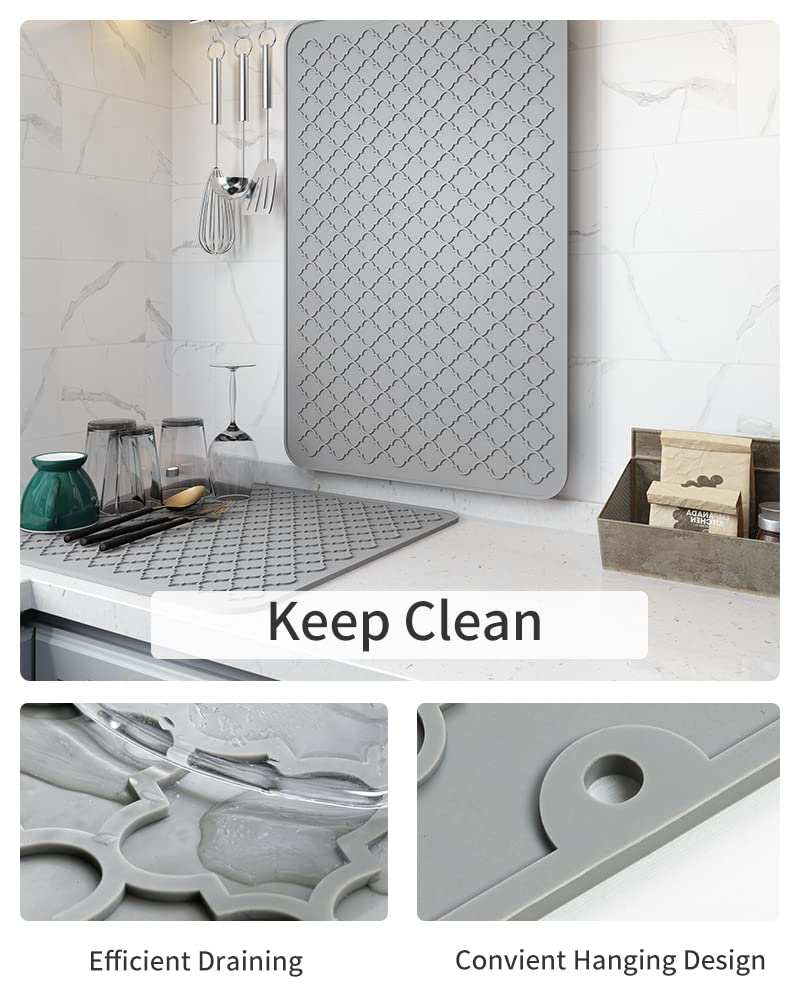 AMOAMI-Dish Drying Mats for Kitchen Counter-Silicone Dish Drying Mat-Kitchen Dish Drying Pad Heat Resistant Mat-Kitchen Gadgets Kitchen Accessories Kitchen Small Appliances(12" x 16", BEIGE)