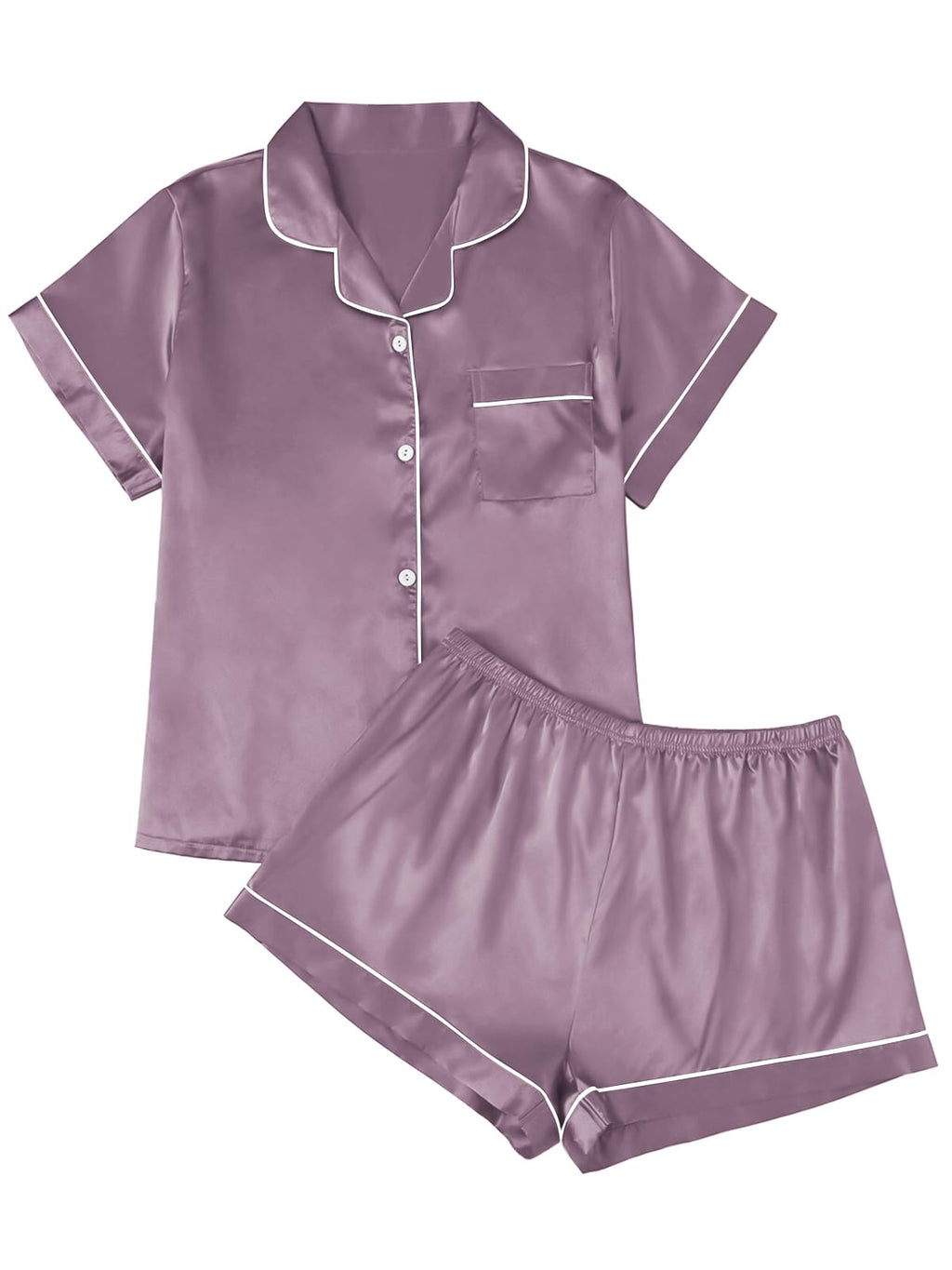 LILLUSORY Silk Satin Pajama Set for Women 2 Piece Lounge Pjs Winter Matching Summer Sleepwear Button Down Shirt Shorts