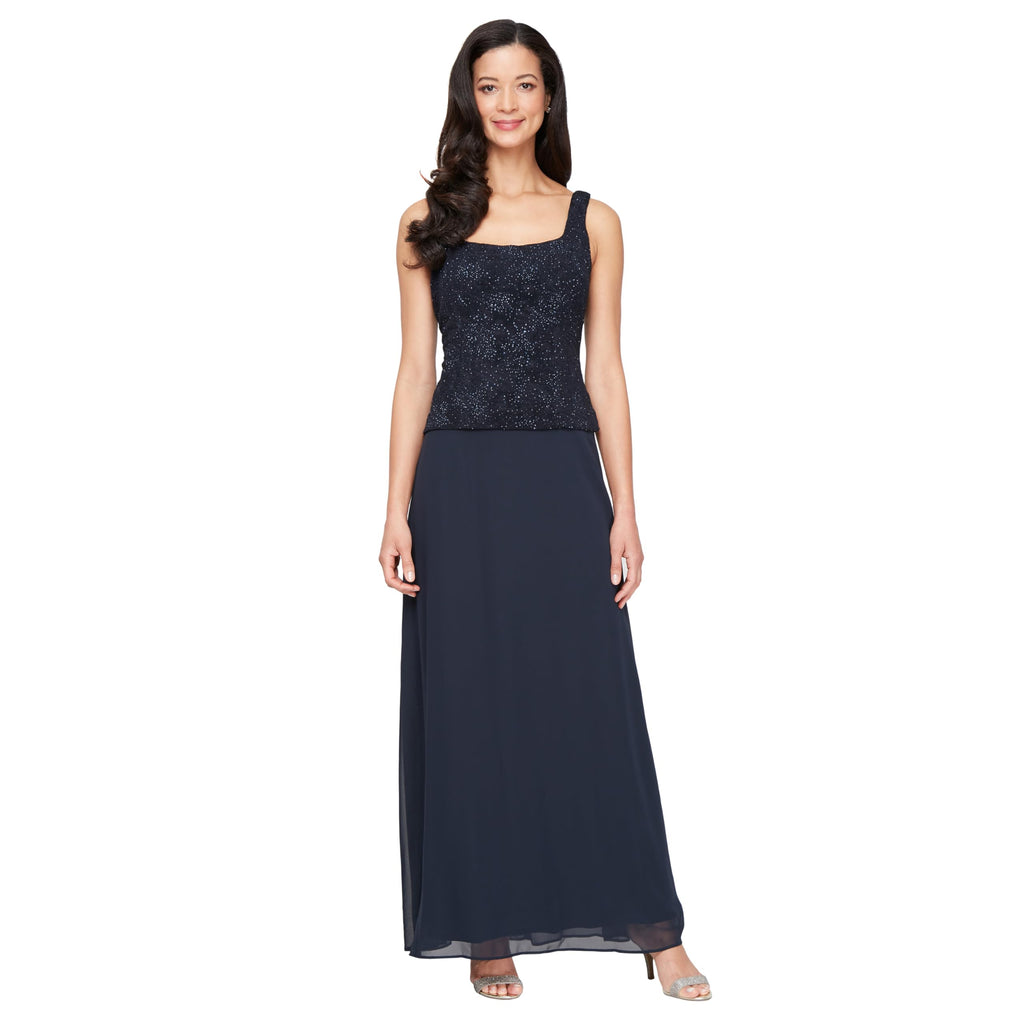 Alex Evenings Womens Long Dress with Mandarin Neckline Jacket