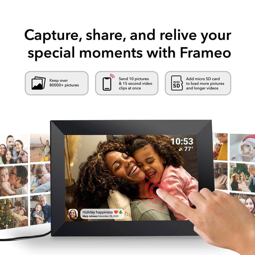 32GB FRAMEO 10.1 Inch Smart WiFi Digital Photo Frame | 1280x800 HD IPS Touchscreen , 32GB Large Storage, Auto Rotate,Share Moments Instantly via Frameo App from Anywhere