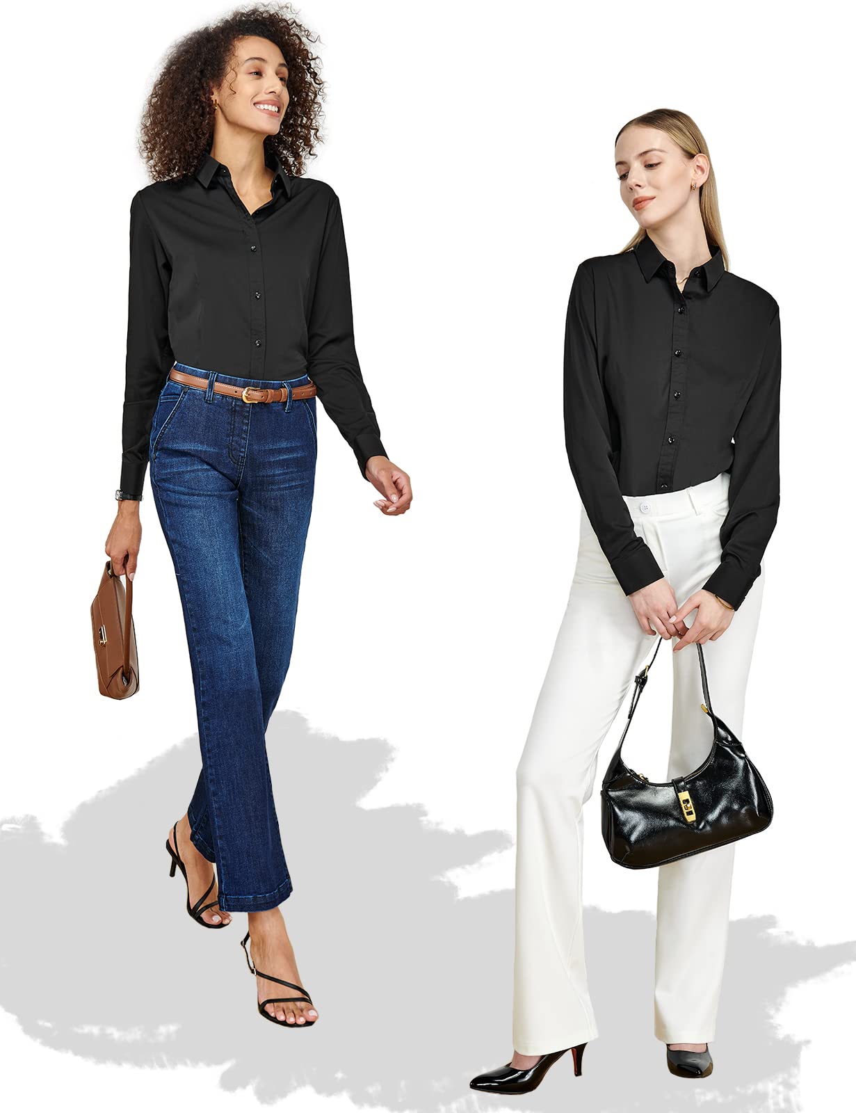 Tapata Womens Bodysuit Blouse Button Down One-Piece Long Sleeve Solid Office Work Shirt Casual Tops