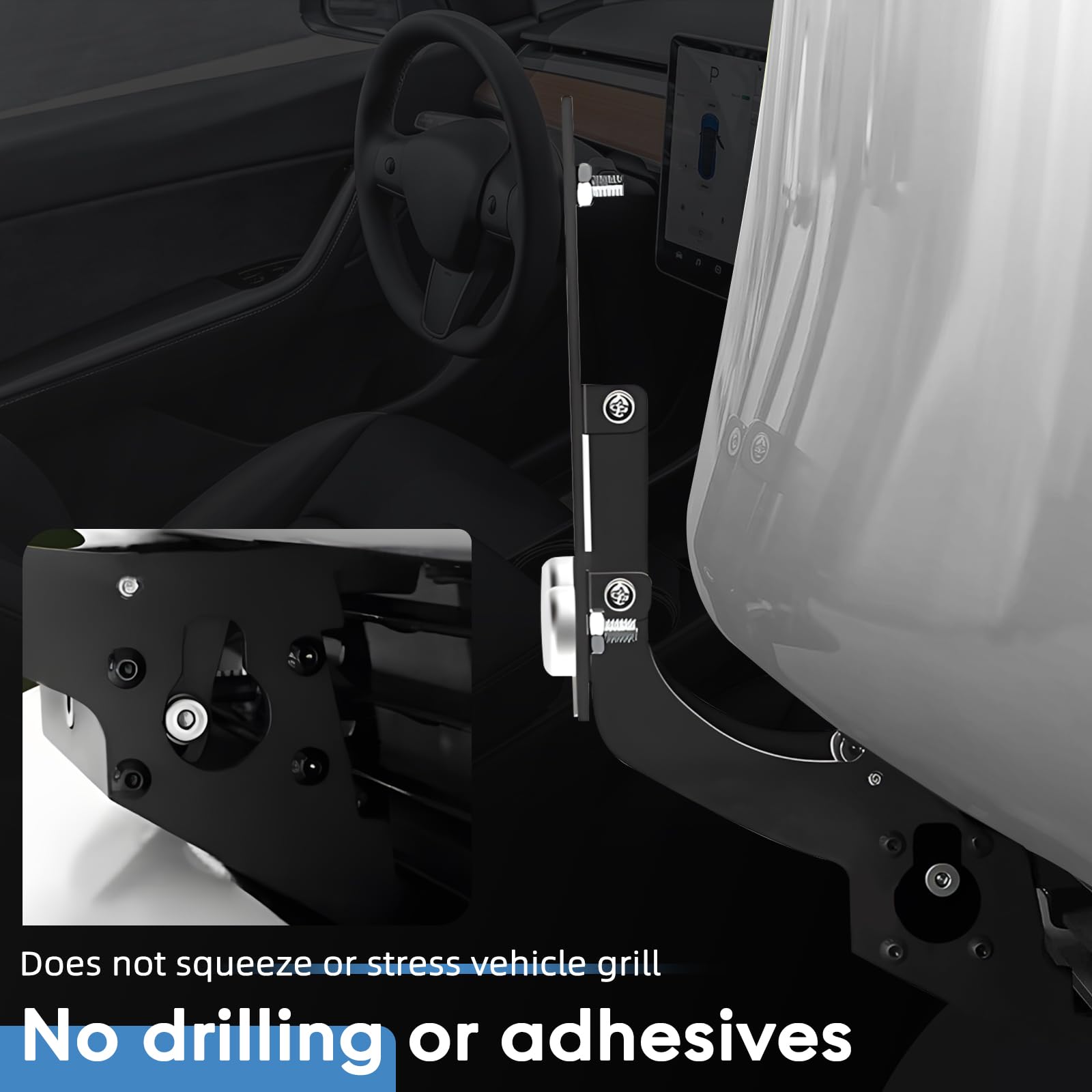 The Original No Drill Front License Plate Holder Fit for 2017-2023 Tesla Model 3& 2020-2024 Tesla Model Y with Safety Design, No Adhesives License Frame