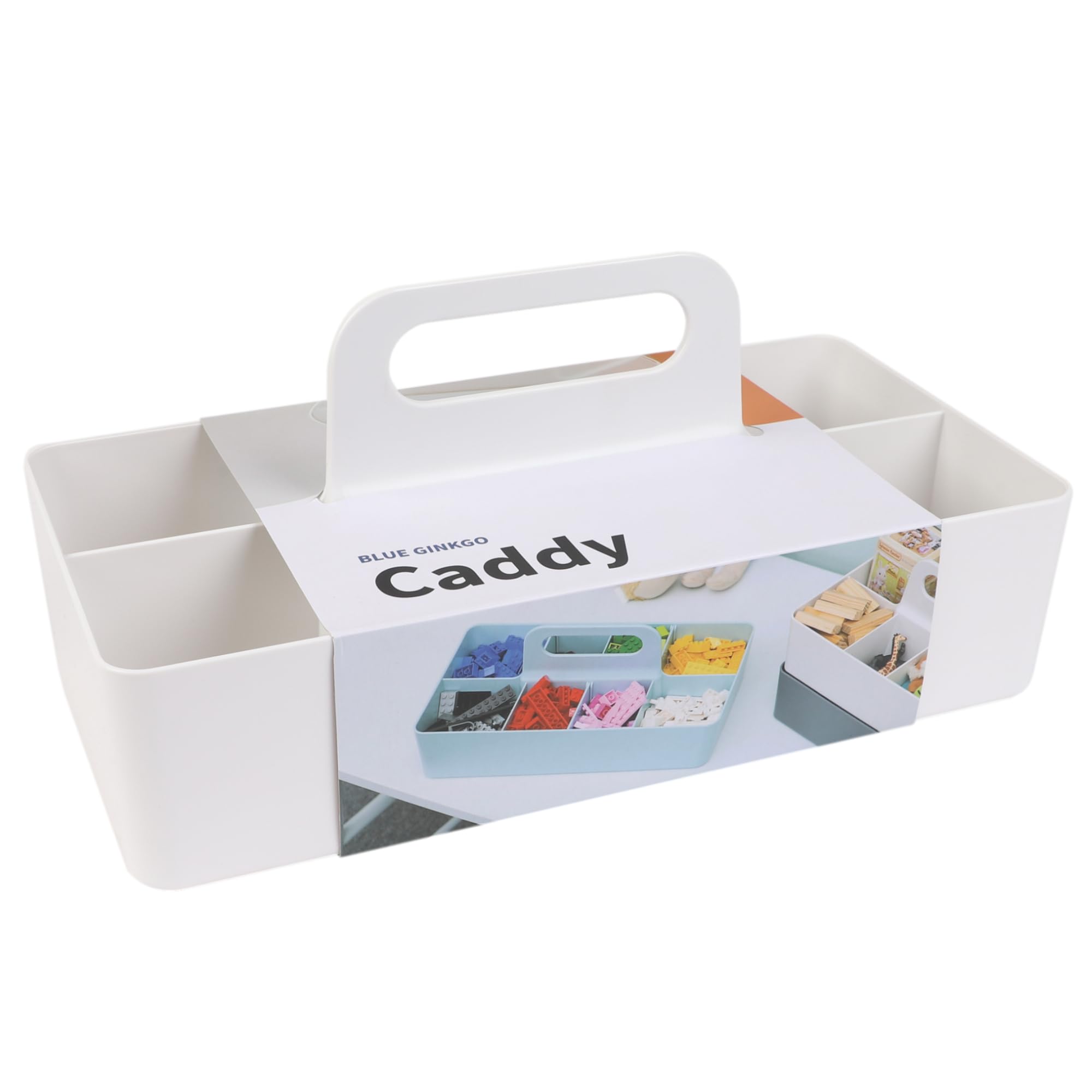 BLUE GINKGO Stackable Organizer Caddy – Korean-Made Portable Tote for Bathroom, Office, Crafts, or School Supplies (Long Rectangle, Blue)