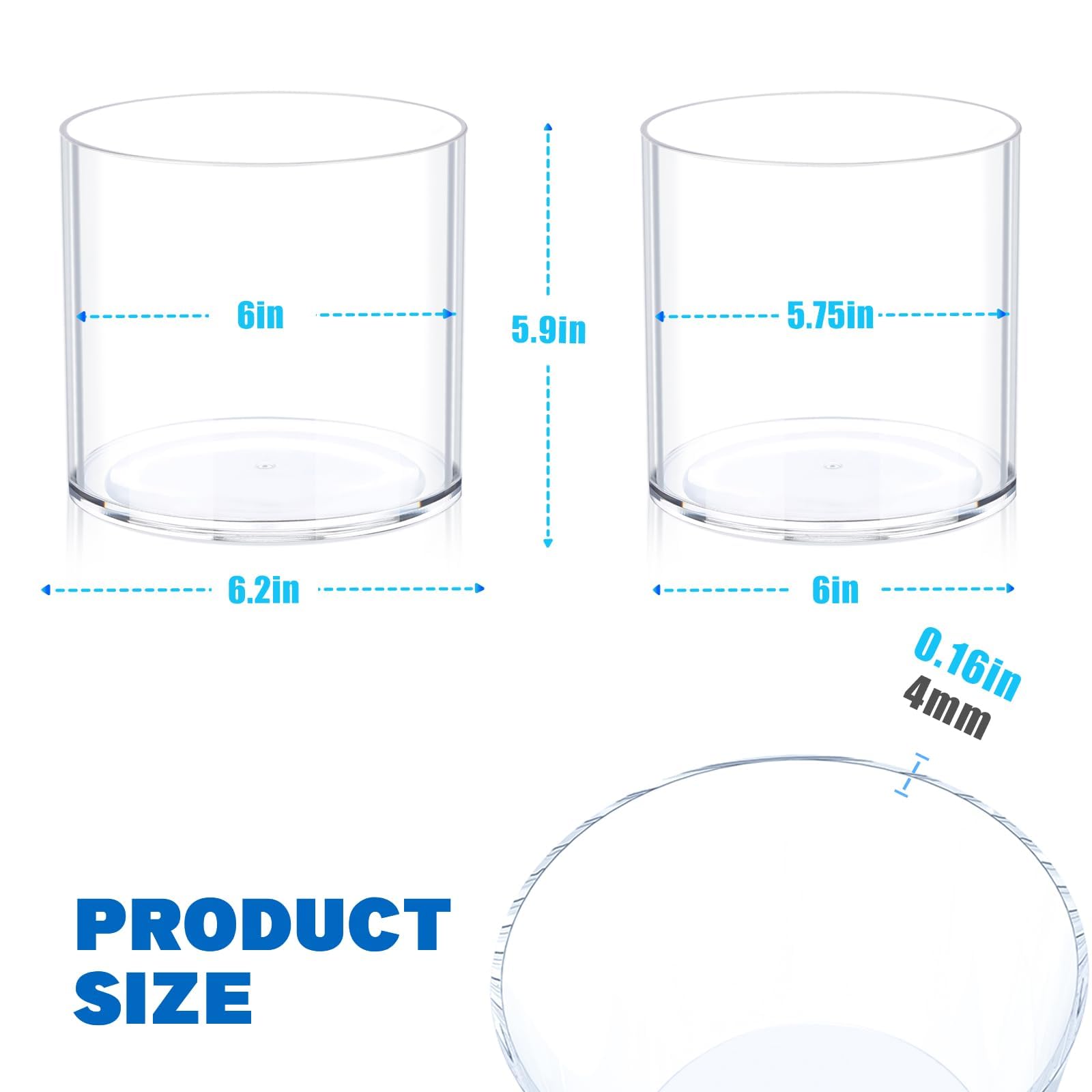 Flower Clear Vase Centerpiece for Home, Wedding Party, Plastic Clear Cylinder Wide for Flowers, Decorative Wide Mouth Vase for Decor (6'' W*8'' H)