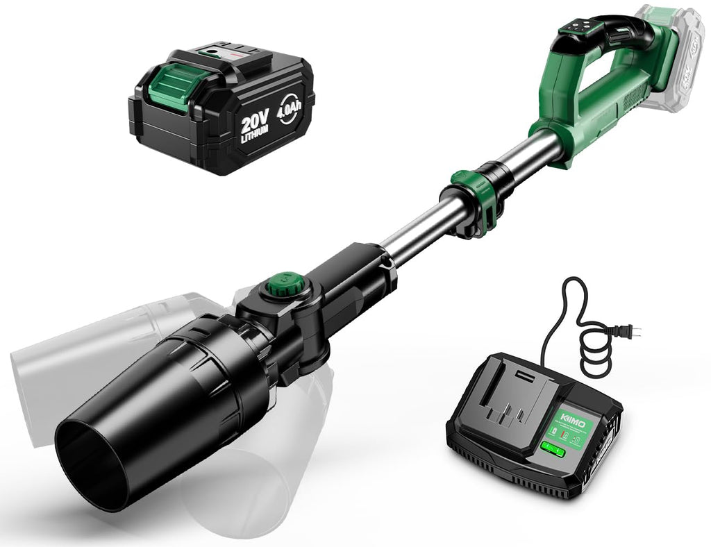 KIMO Leaf Blower Cordless with Battery and Charger, 540CFM/220MPH, Precision Adjustment Handle, 3Speeds w/ Visual Panel, Lightweight, 2 Extended Tube, 2* 2.0 Battery Powered Leaf Blowers for Lawn Care