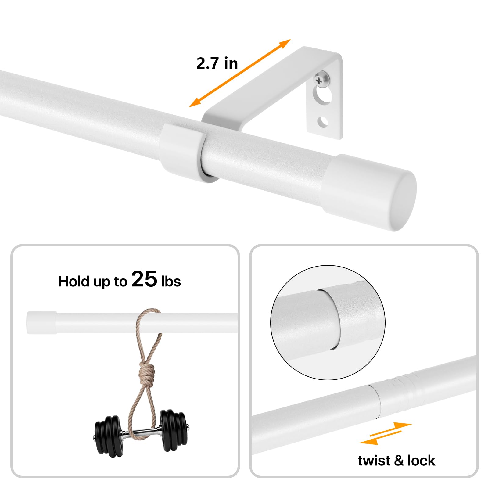 Curtain Rods for Windows, Single Adjustable 32 to 48 inch Curtain Rod Set with Brackets, 5/8 inch Diameter Metal Drapery Rod for Bedroom, Kitchen, Heavy Duty, Black