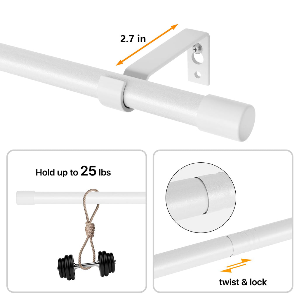 Curtain Rods for Windows, Single Adjustable 32 to 48 inch Curtain Rod Set with Brackets, 5/8 inch Diameter Metal Drapery Rod for Bedroom, Kitchen, Heavy Duty, Black