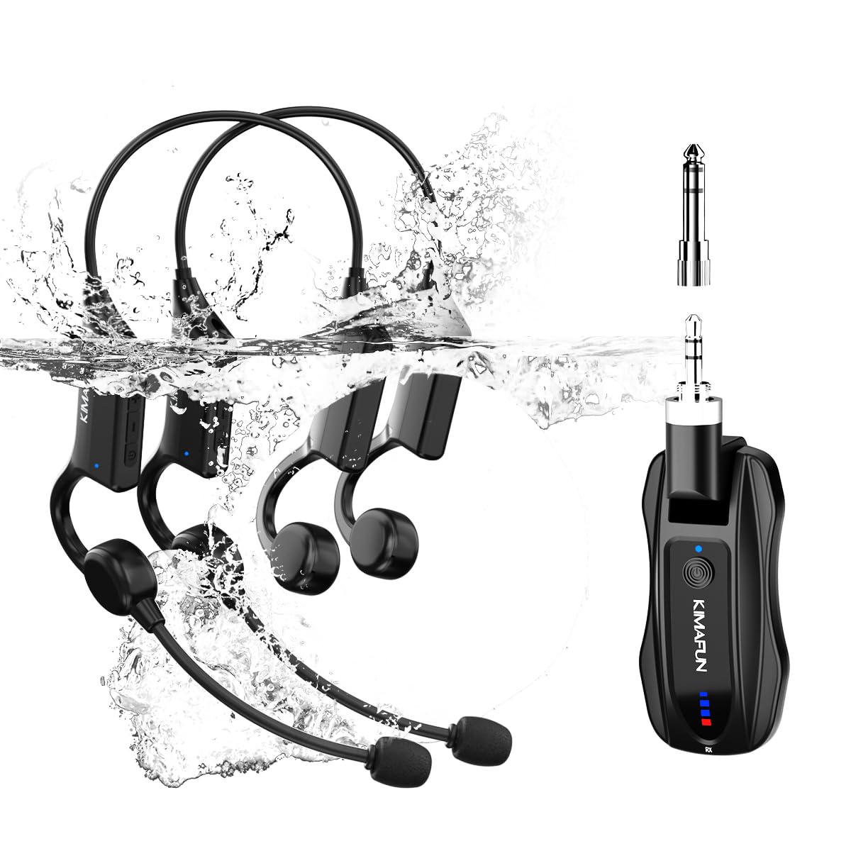 KIMAFUN 2.4G Fitness Headset Wireless Microphone, IP67 Waterproof Sweatproof Microphone for Water Aerobics, Swimming Coach, Fitness Instructor, Yoga, Spinning, Training, Teaching, Speakers, GWP91