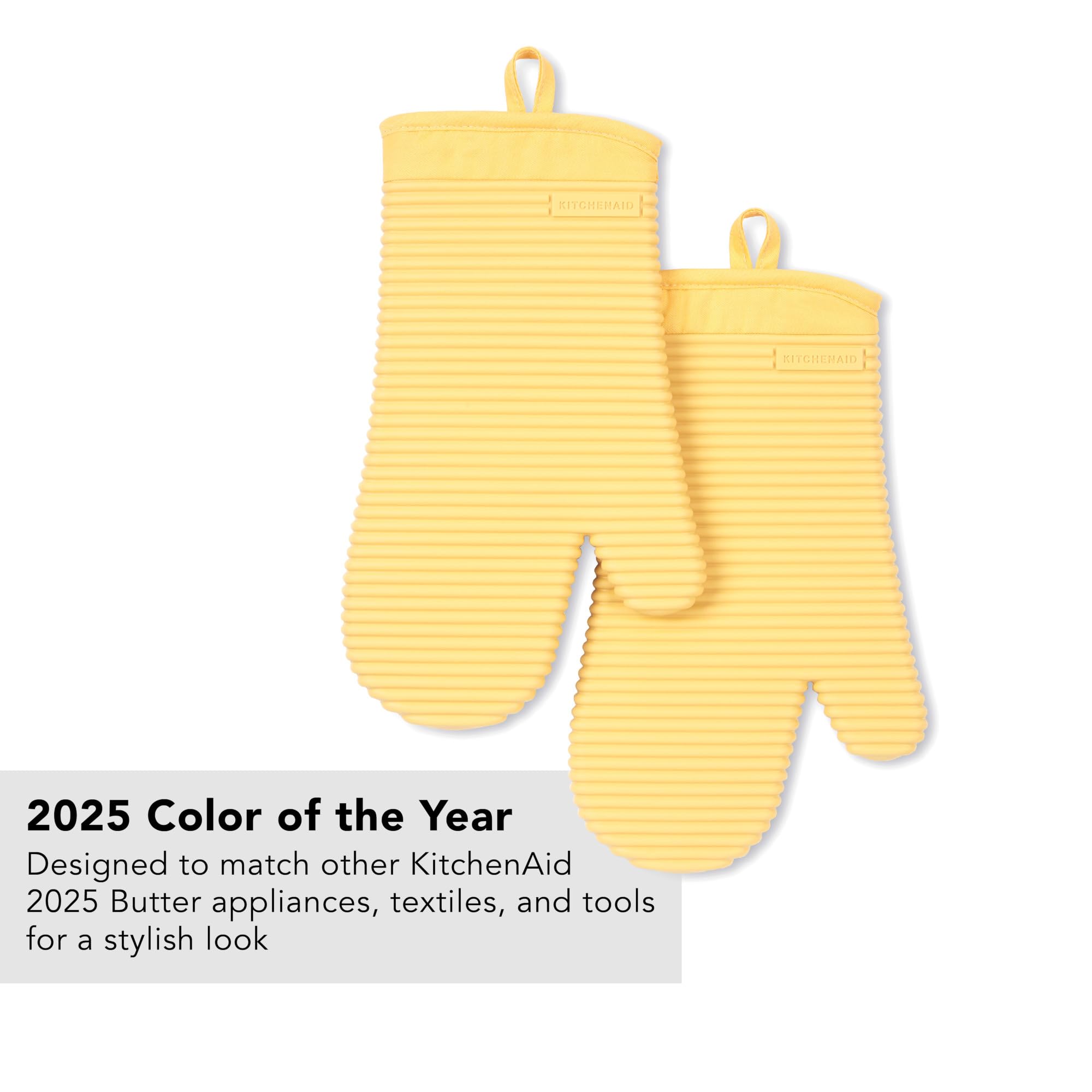KITCHENAID Ribbed Soft Silicone Oven Mitt 2-Pack Set, 7.5"x13", Aqua Sky