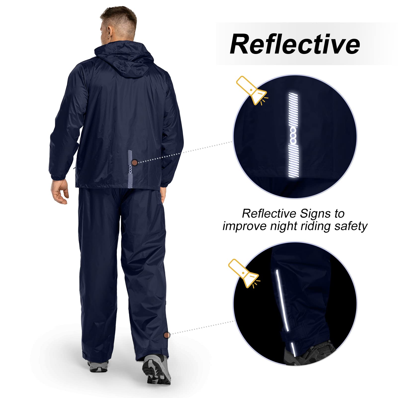 33,000ft Men's Rain Suit Packable Waterproof Lightweight Rain Gear for Golf Hiking Cycling 2 Pieces(Rain Jackets and Pants)