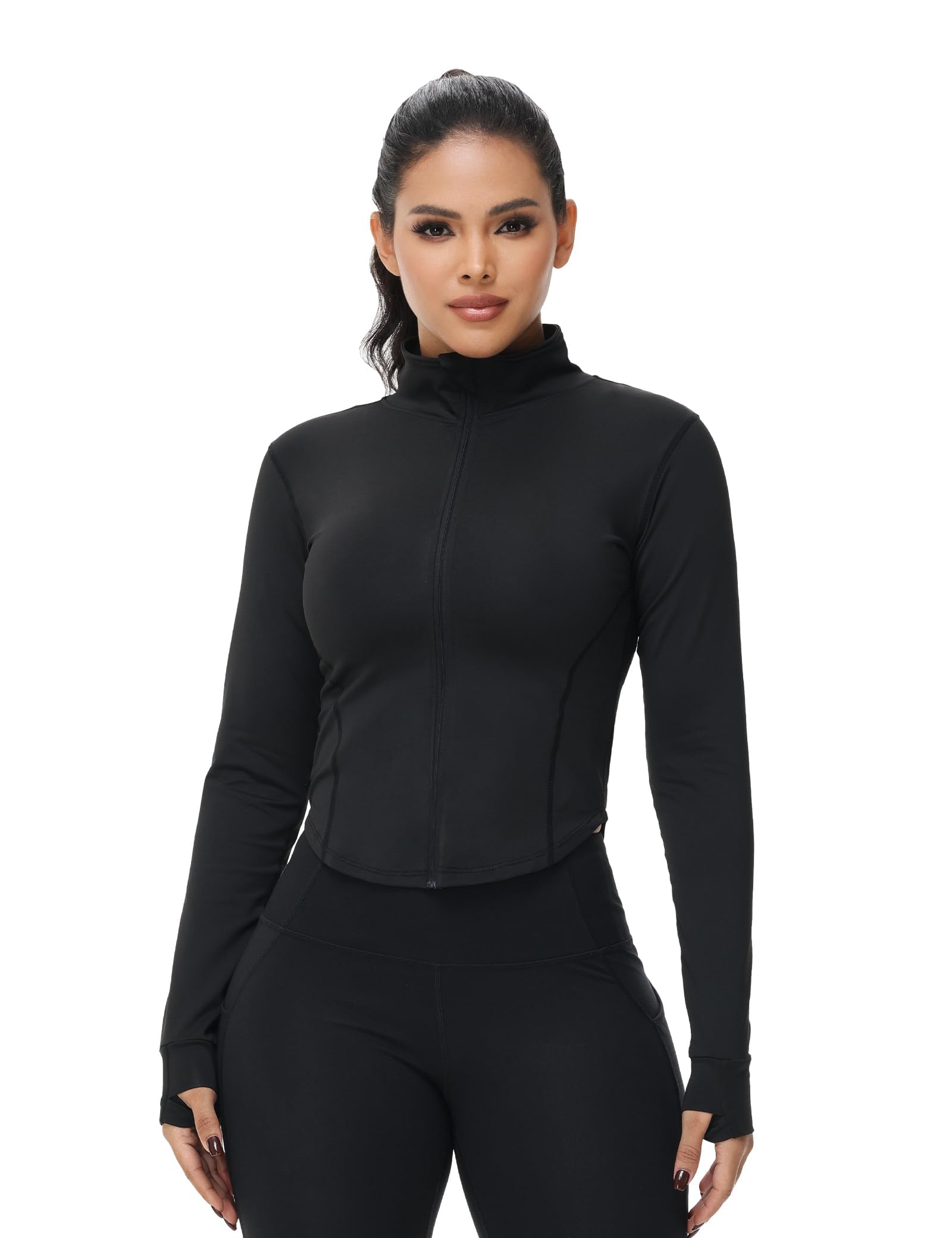 Dalavch 3 Pack Womens Cropped Full Zip up Workout Jacket Slim Fit Running Athletic Gym Yoga Sports Jacket with Thumb Holes