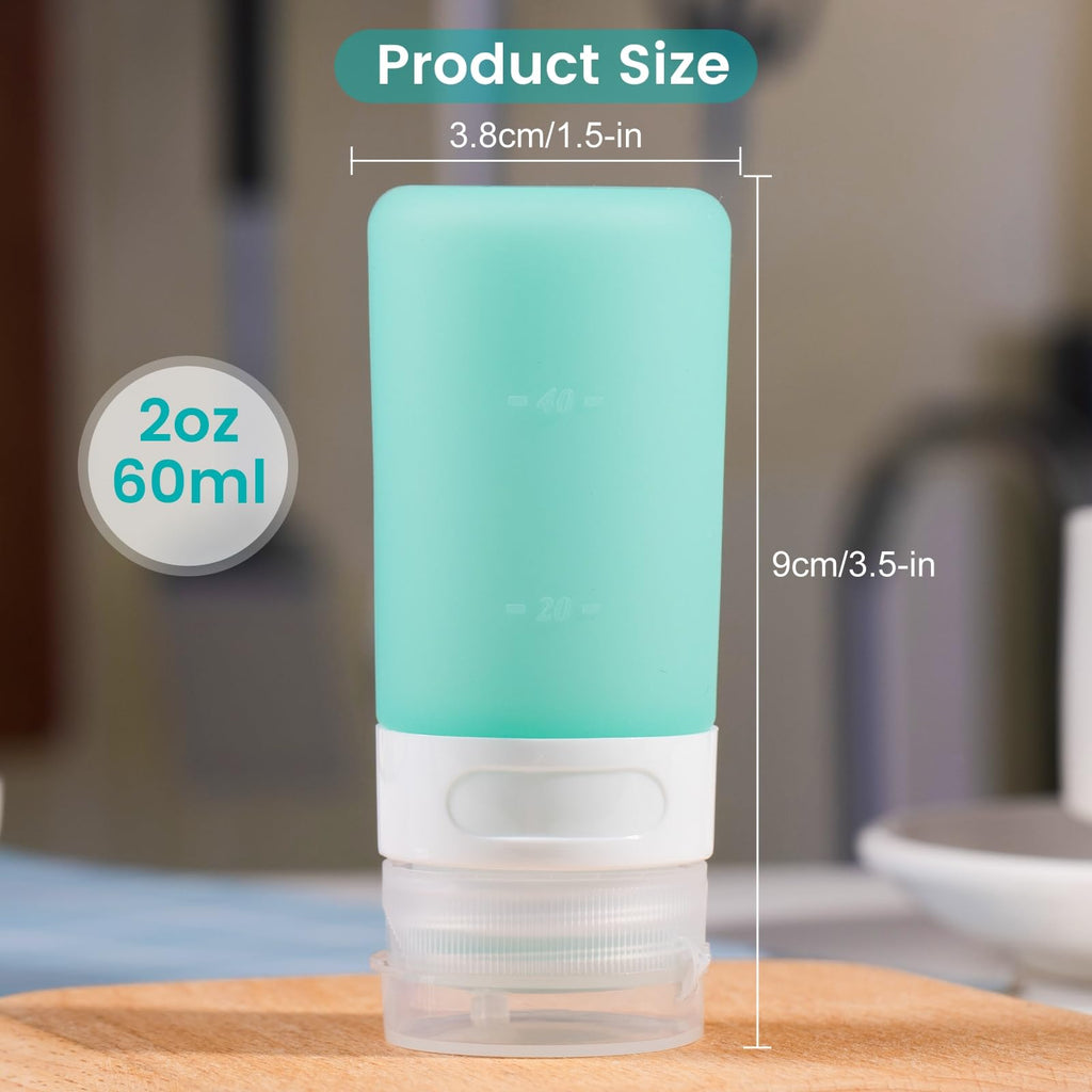 MICEBAY Condiment Squeeze Bottles for Sauces, 1-oz Mini Silicone Salad Dressing Container to Go with Snack Storage Bag, Leakproof Sauce Bottles for Lunch Box, 4 Pack, Blue