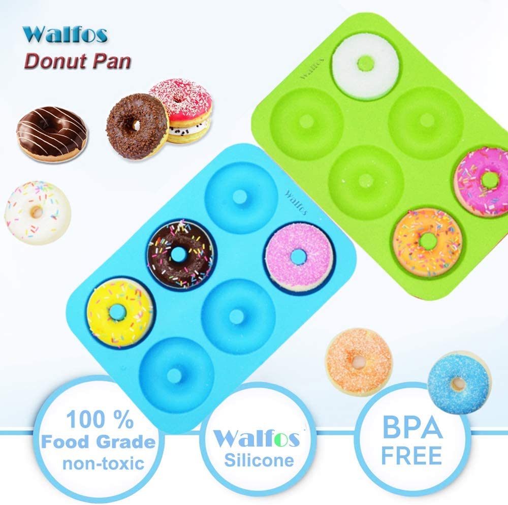 Walfos Donut Pan for Baking - Non-Stick Silicone Doughnut Pan Set, Silicone Donut Mold Heat Resistant, Make Perfect Donut Cake Biscuit Bagels, BPA FREE and Dishwasher Safe, Set of 3