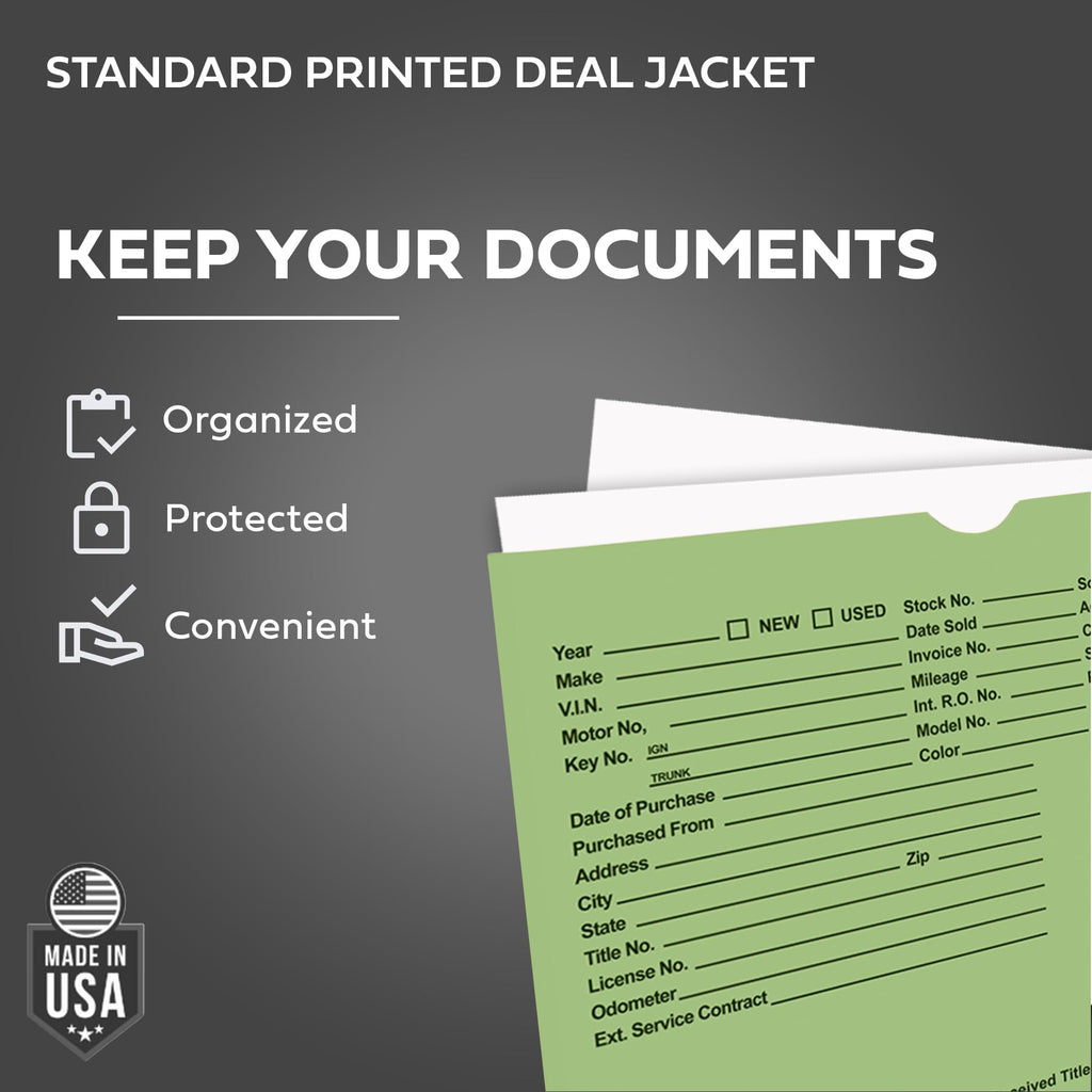 Printed Vehicle Deal Envelopes 9x12 Deal Jackets (100 shrink wrapped) (Blue)