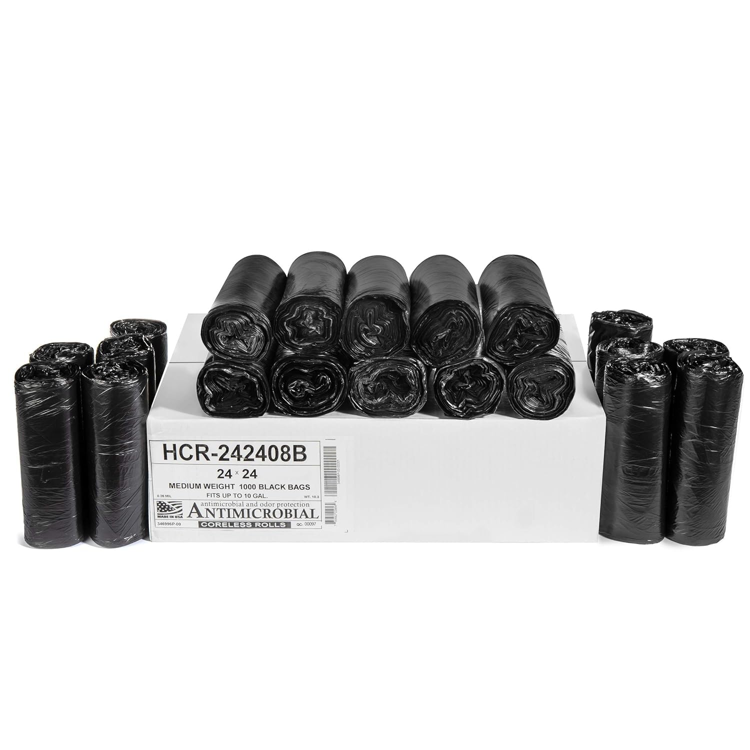 Aluf Plastics High Density Trash Bags, 10 Gallon, 4000 Count, 6 Micron (eq), 24" x 24", Black, for Bathroom, Office, Industrial, Commercial, Janitorial, Municipal, Recycling