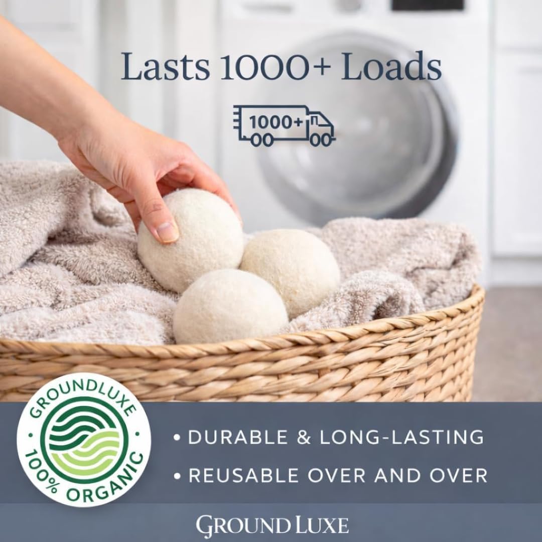 Premium New Zealand Wool Dryer Balls - 6-Pack, 100% Organic, Hand-Felted, Reusable, Reduce Drying Time - Natural Fabric Softening, Wrinkle & Static Reduction