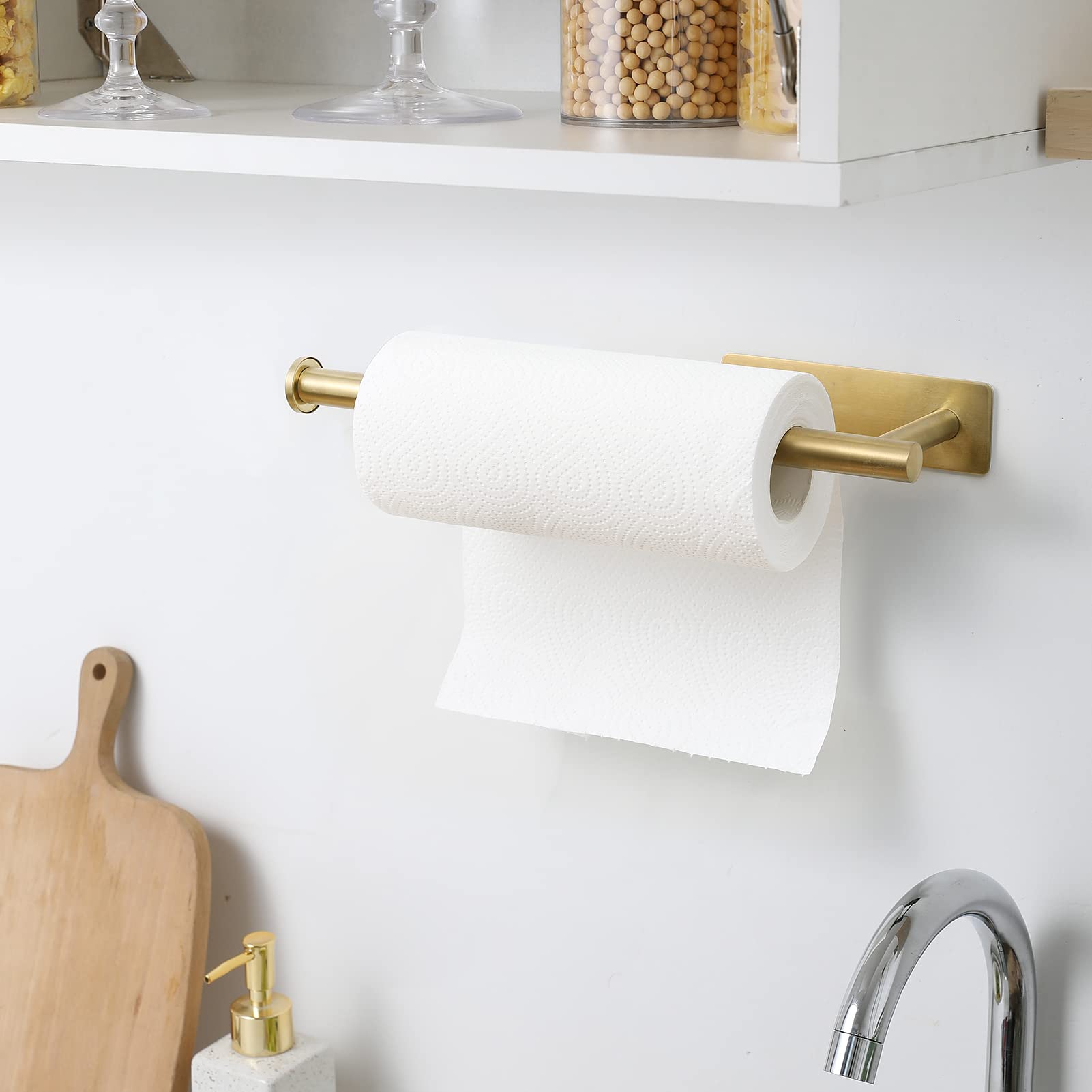 theaoo Paper Towel Holder - Under Cabinet Paper Towel Holder for Kitchen, Adhesive Paper Towel Roll Rack for Bathroom Towel, Wall Mounted Matte Black Paper Towel Rack, SUS304 Stainless Steel(1, Black)
