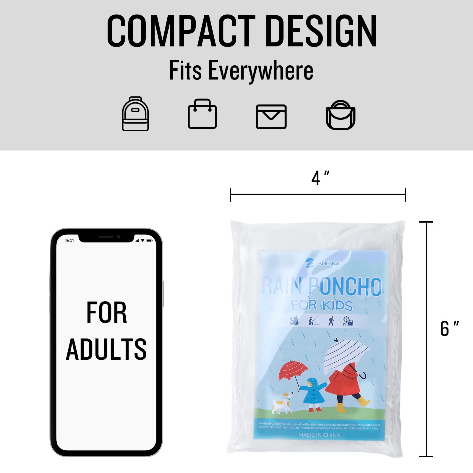 SaphiRose Disposable Rain Ponchos for Adults, 4 Pack Family Pack Clear Emergency Hooded Raincoat for Travel Camping
