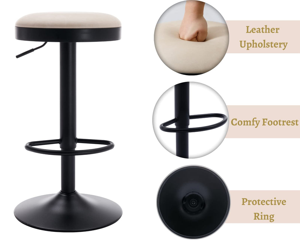 EALSON Modern Swivel Bar Stool Adjustable Counter Height Backless Barstools with Metal Base Leather Upholstered Round Bar Stool Chairs for Kitchen Island/Pub/Breakfast Bar, Beige 1PC