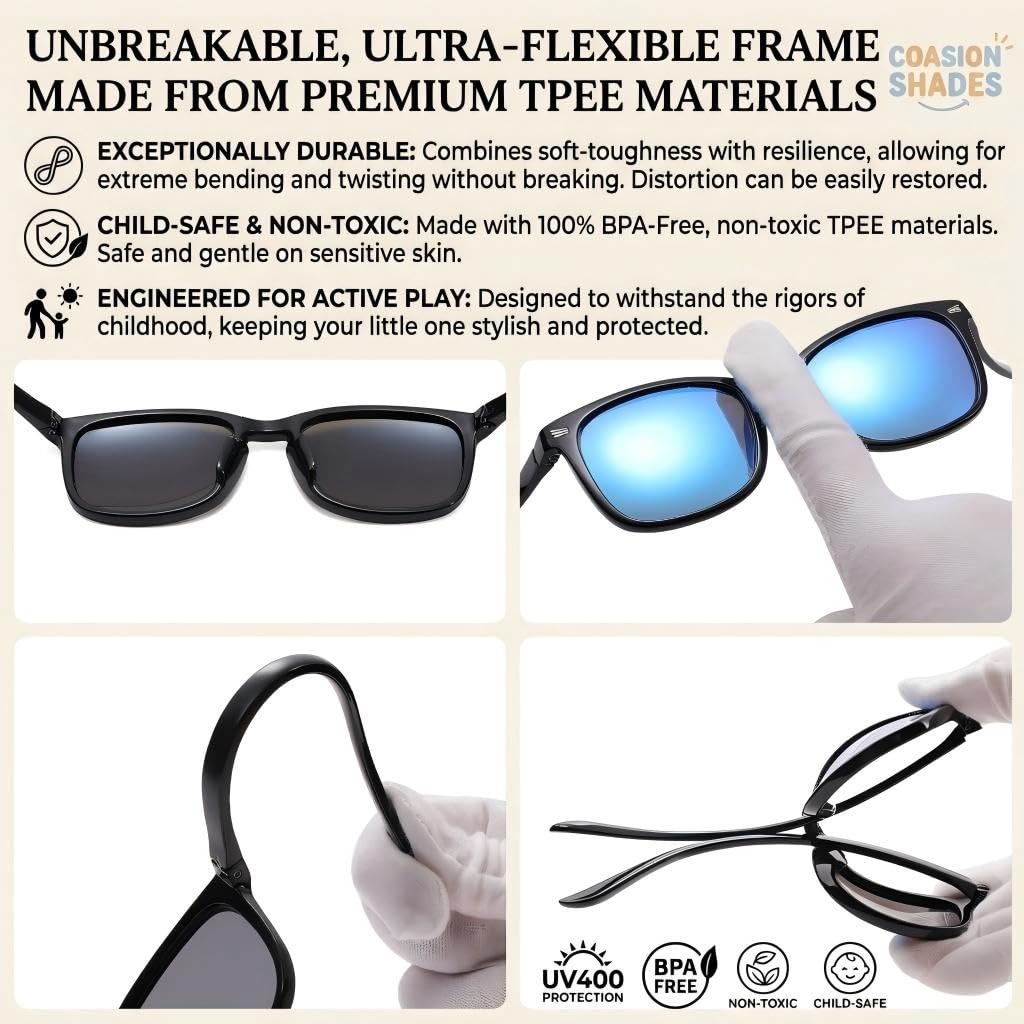 COASION Polarized Kids Sunglasses UV 400 Protection for Girls Boys Classic Retro Style Toddler Shades Age 3-12
