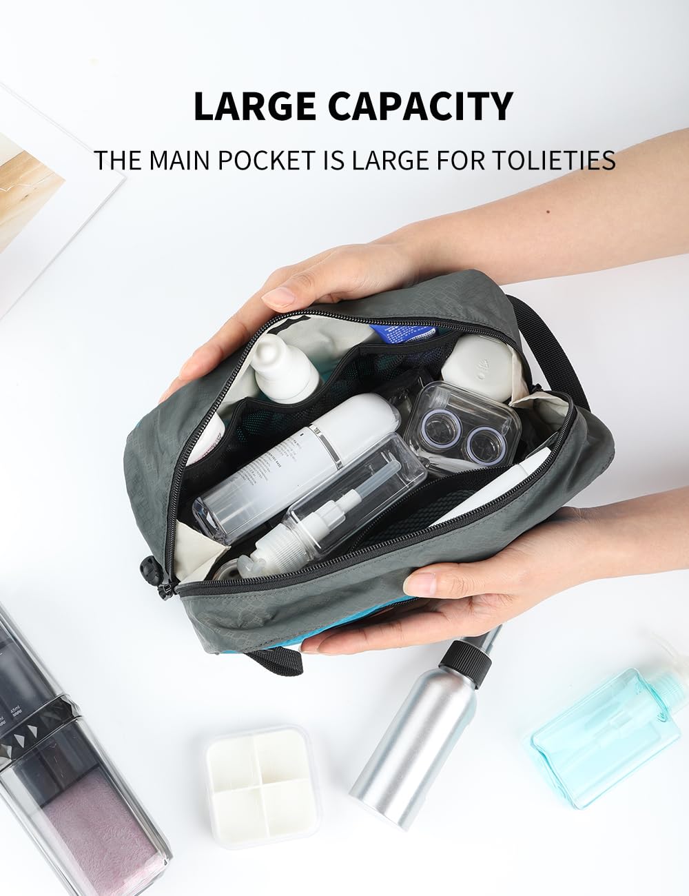 GOX Travel Small Toiletry Bag for Men Nylon Dopp Kit Medicine Bag Travel Organizer Pouch Shave Kits for Teens Toiletry Essentials Bathroom Compact (Black, 7.9 * 3.7 * 2 Inches)
