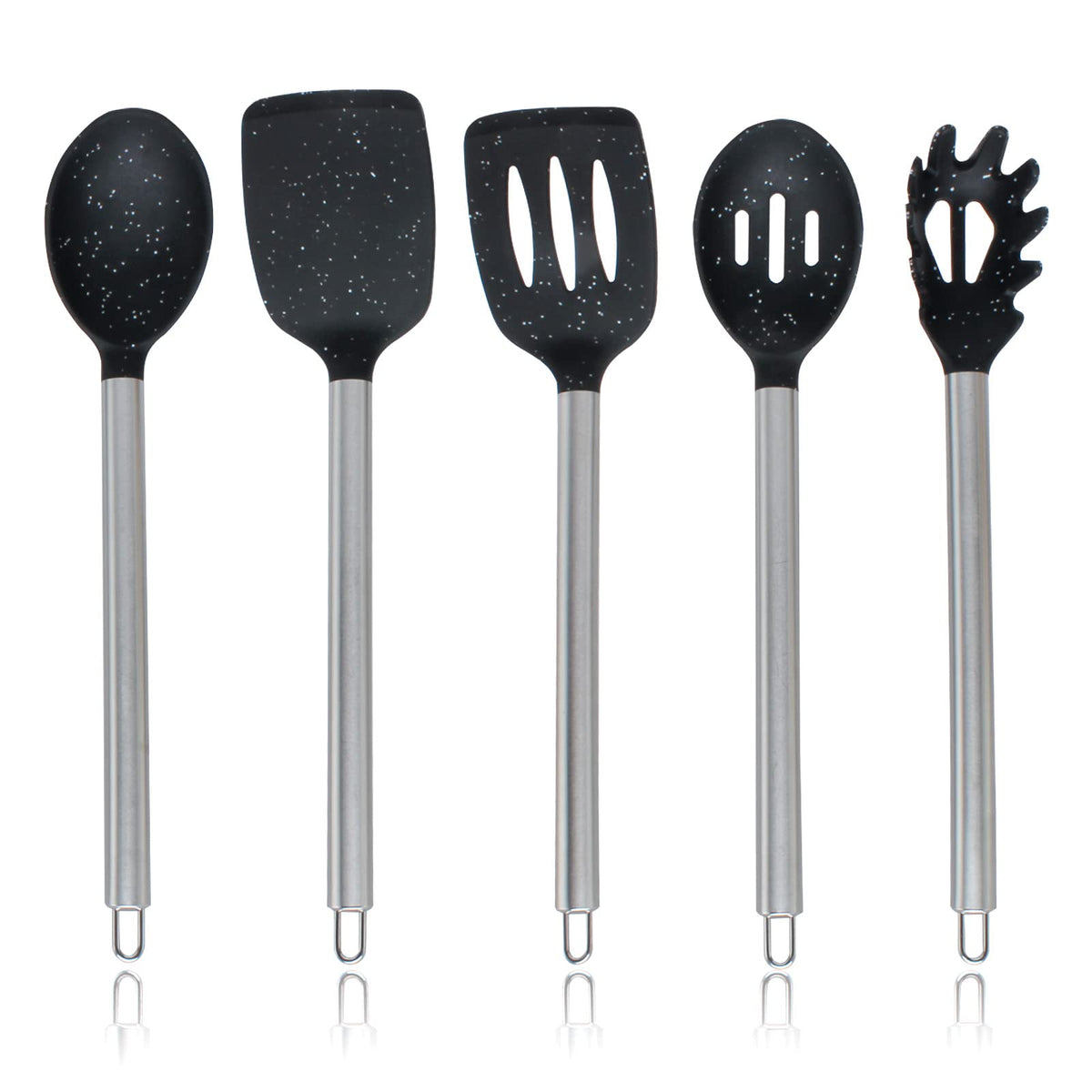 COOK WITH COLOR Silicone Cooking Utensils, Kitchen Utensil Set, Easy to Clean Silicone Kitchen Utensils, Cooking Utensils for Nonstick Cookware, Kitchen Gadgets Set with Holder, 10 Pieces