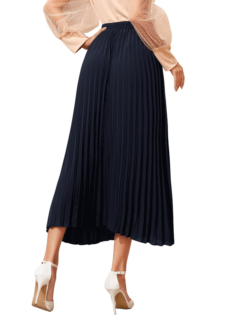 SweatyRocks Women's Casual Solid Longline Pleated Long Skirt