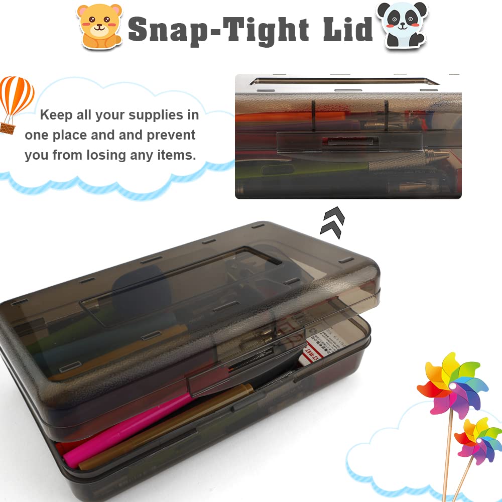 Pencil Case, Pencil Box, Clear Pencil Case, 3 Pack Plastic Pencil Case, Large Capacity Pencil Case, Crayon Box with Snap-tight Lid Stackable Design, Plastic Storage Box for School Office Supplies