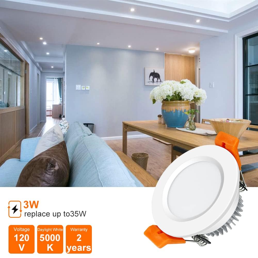 inShareplus 2 Inch LED Recessed Lighting, Downlight Dimmable 3W (35W Equivalent), 5000K Daylight White, CRI80, Recessed Light Fixtures with LED Driver (1 Pack)