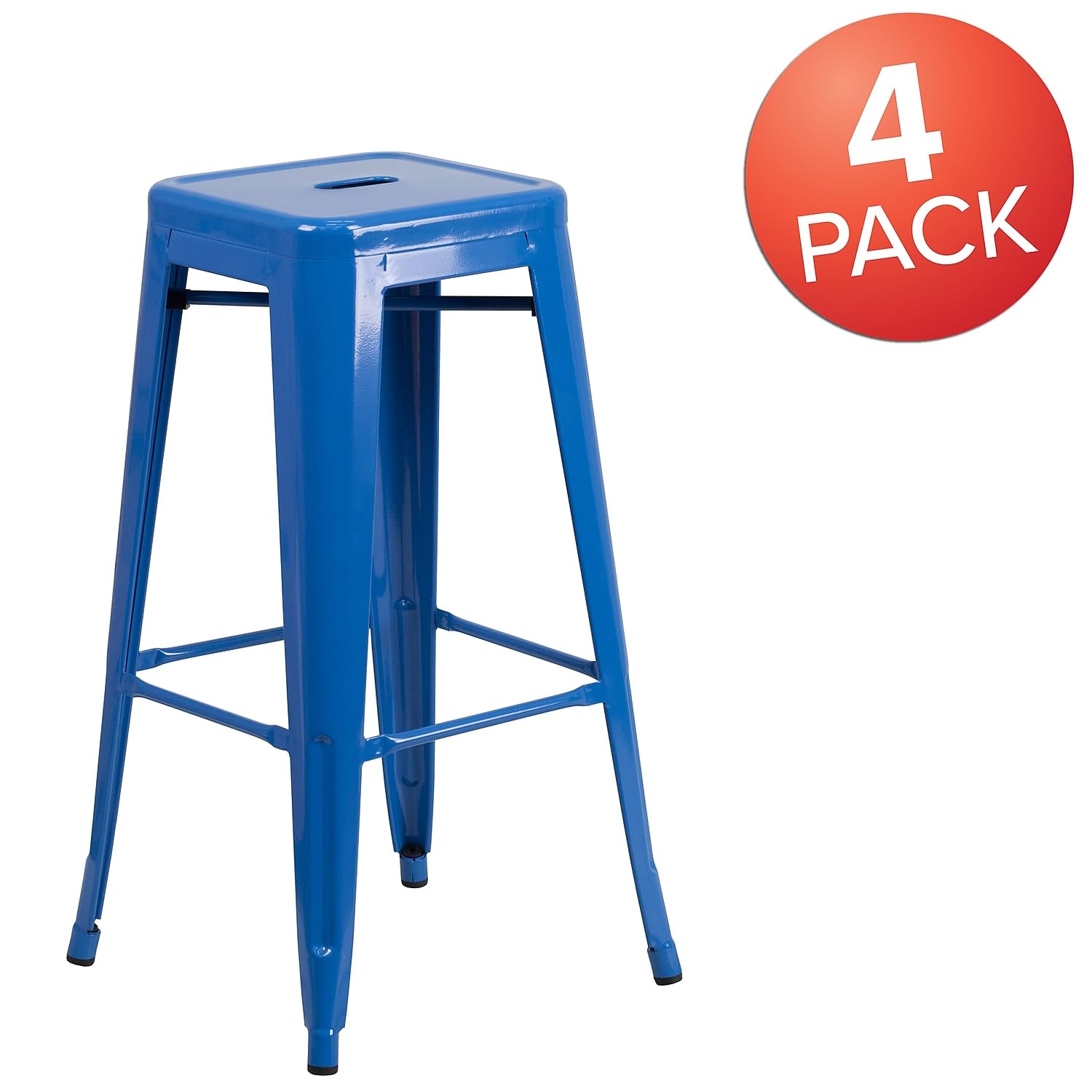 Flash Furniture 30"H Commercial Modern Metal Backless Barstool, Indoor/Outdoor Industrial Square Stacking Bar Stool for Patio Bars/Restaurants, Black